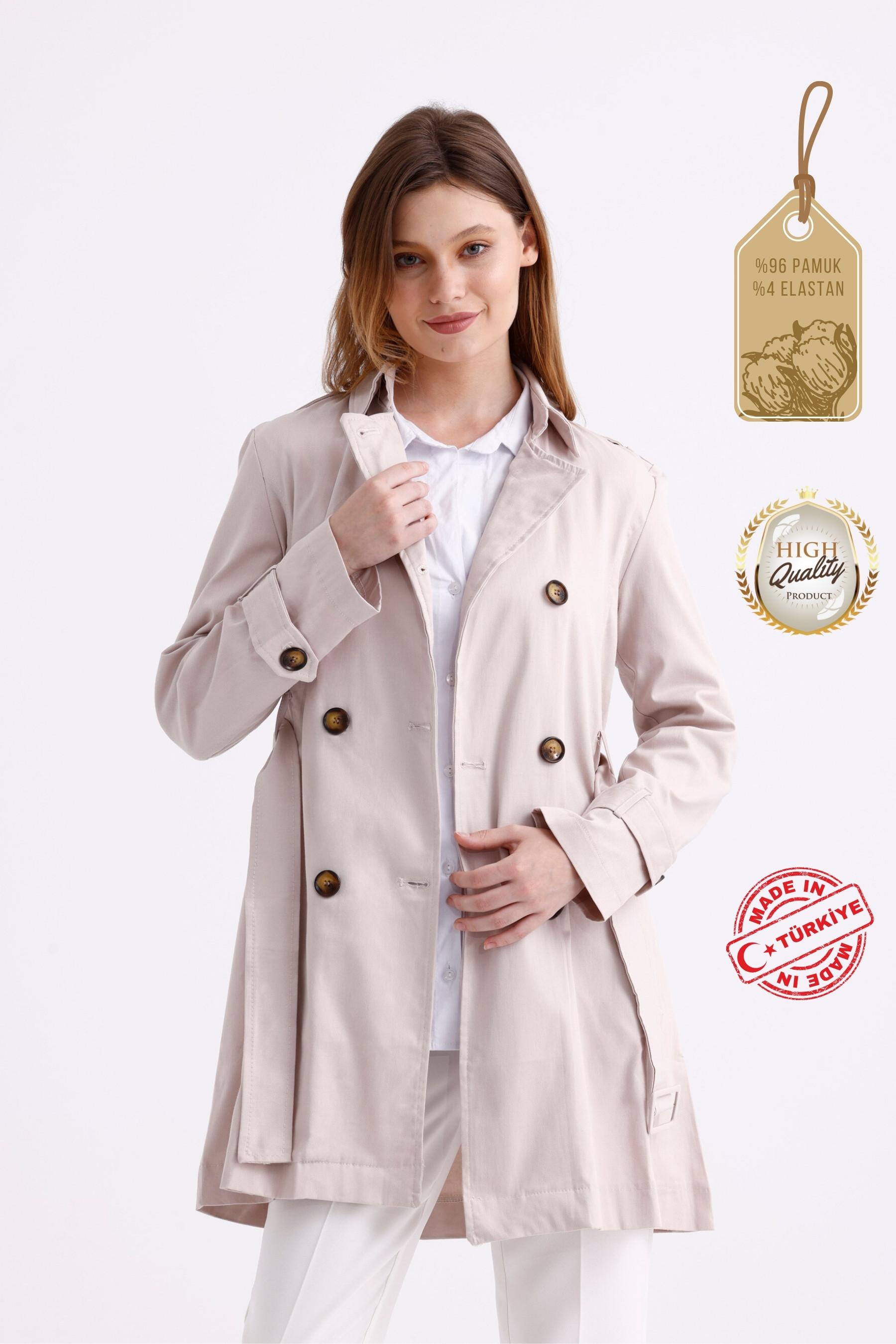 Pastelastore%20Esnek%20Pamuk%20Gabardin%20Kısa%20(80cm)%20Omuz%20Apoletli%20Kemerli%20Kadın%20Trençkot%201120