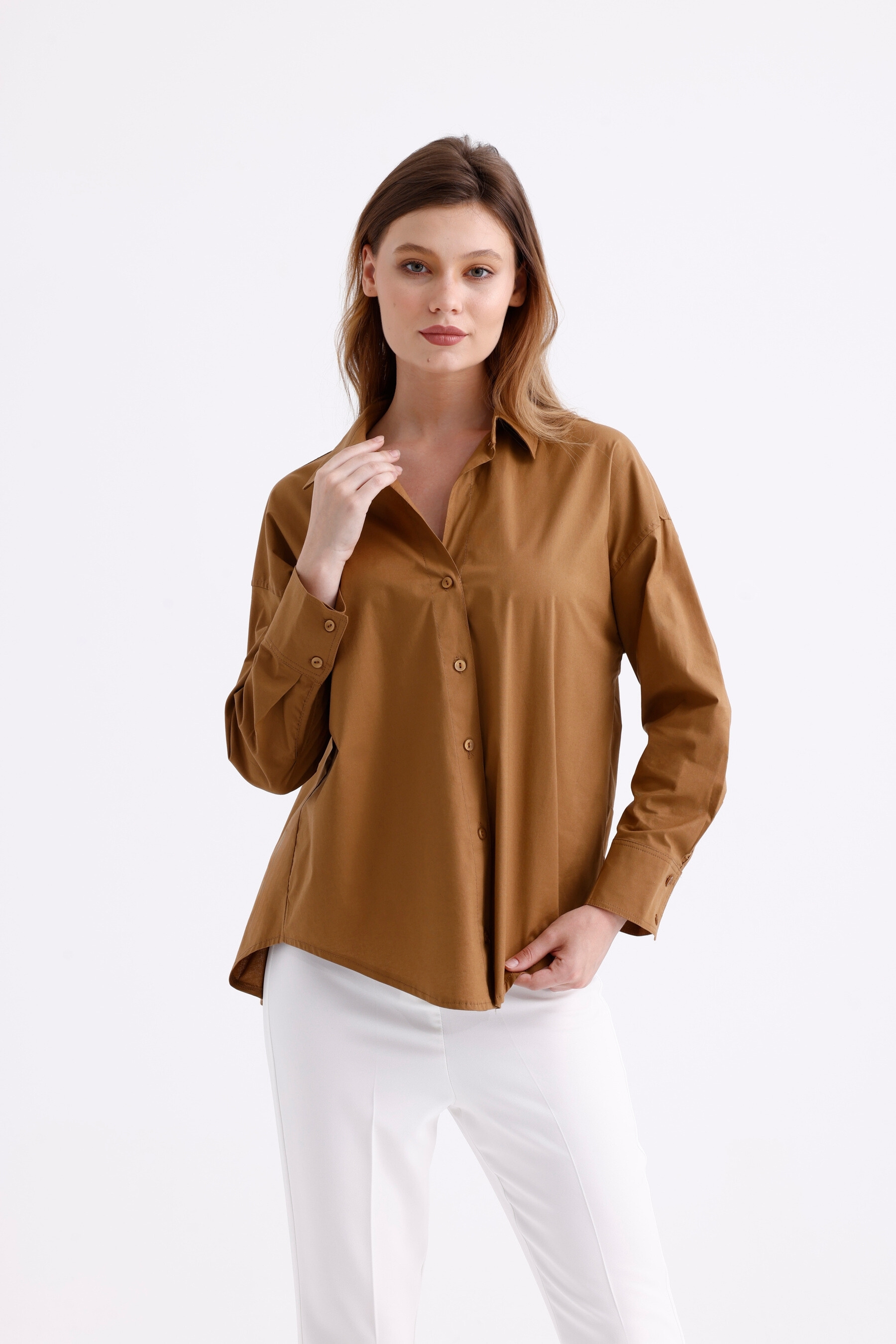 %96 Pamuk Esnek Poplin Kadın Gömlek 1163