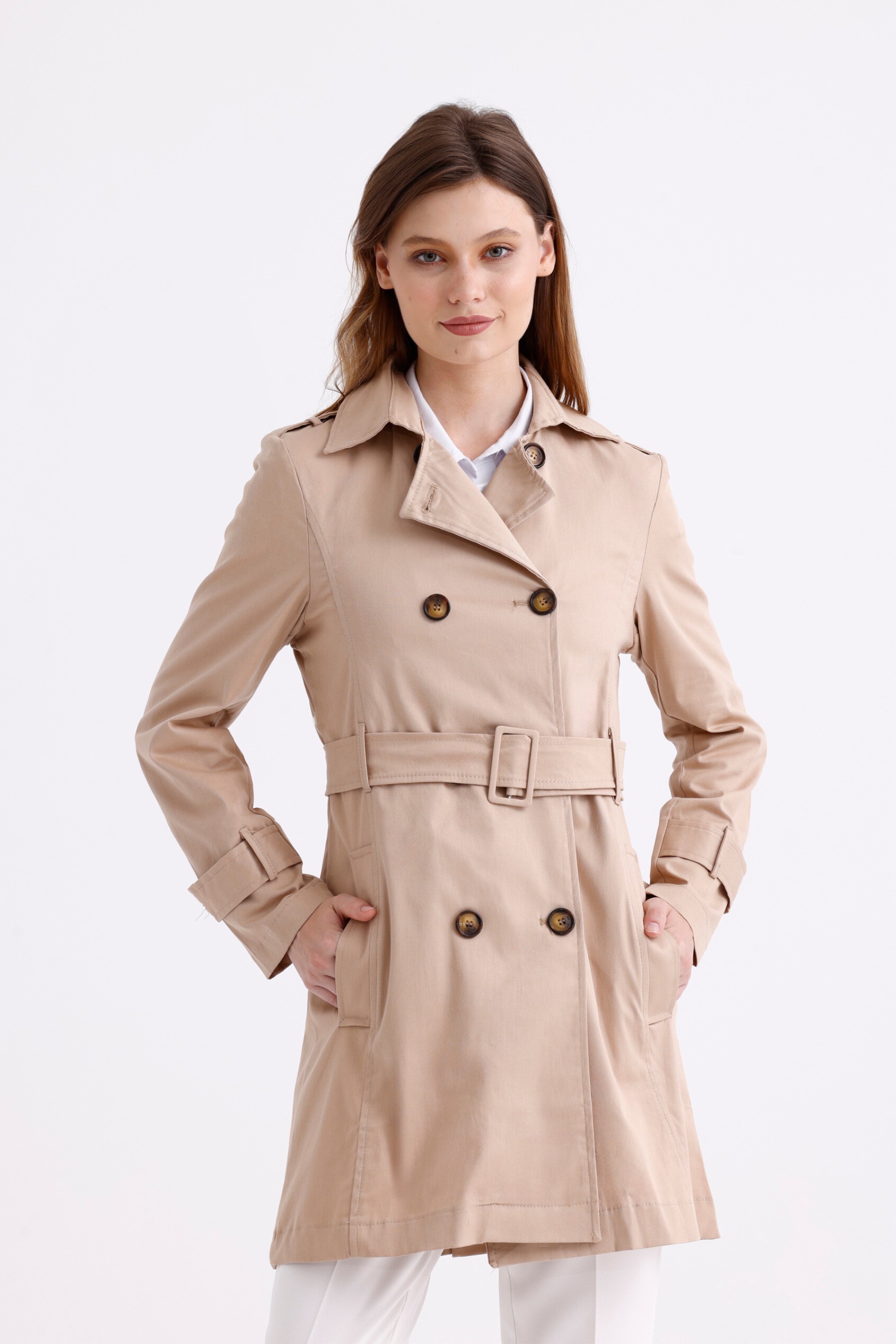 Pastelastore%20Esnek%20Pamuk%20Gabardin%20Kısa%20(80cm)%20Omuz%20Apoletli%20Kemerli%20Kadın%20Trençkot%201120