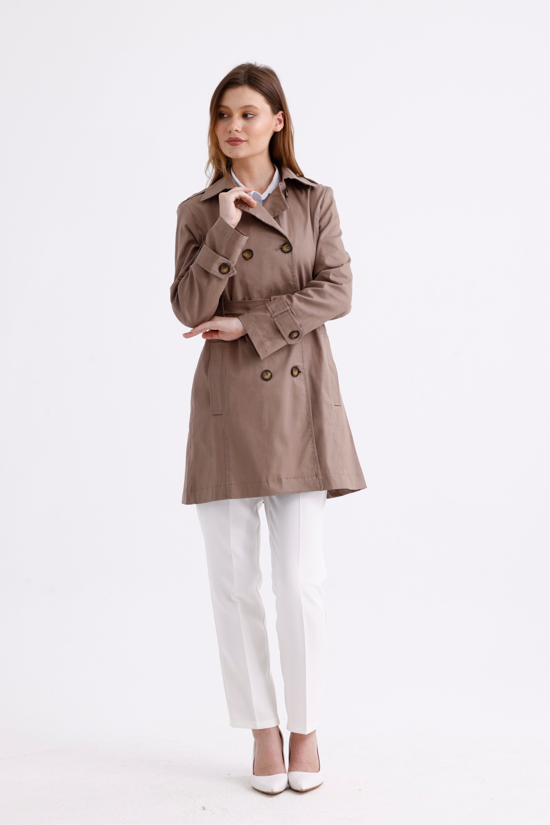 Pastelastore%20Esnek%20Pamuk%20Gabardin%20Kısa%20(80cm)%20Omuz%20Apoletli%20Kemerli%20Kadın%20Trençkot%201120