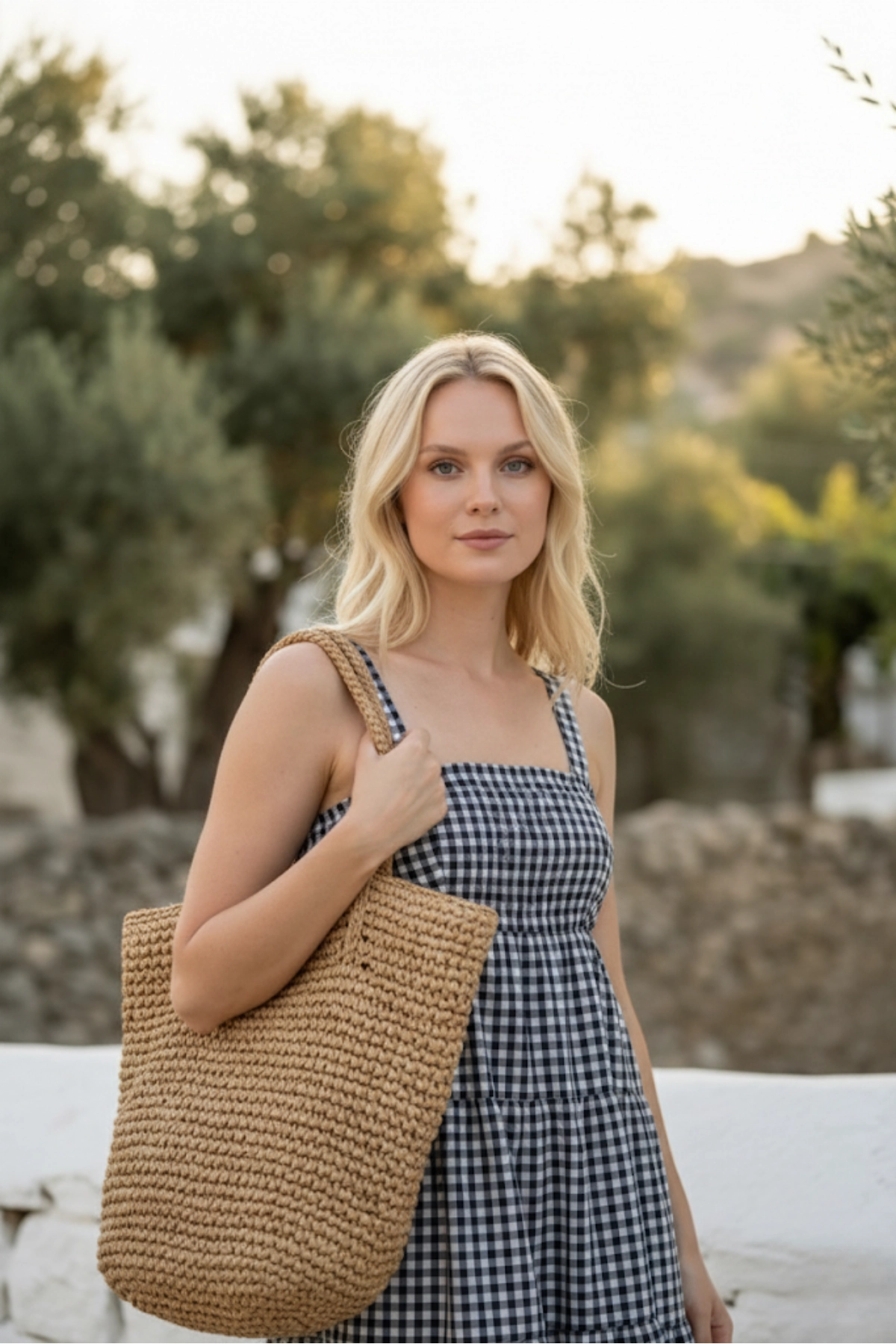 Askılı Pötikare Desenli Yazlık Midi Boy Kadın Elbise 1300