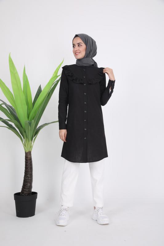 Fırfırlı Pamuk Tunik Gömlek 1023