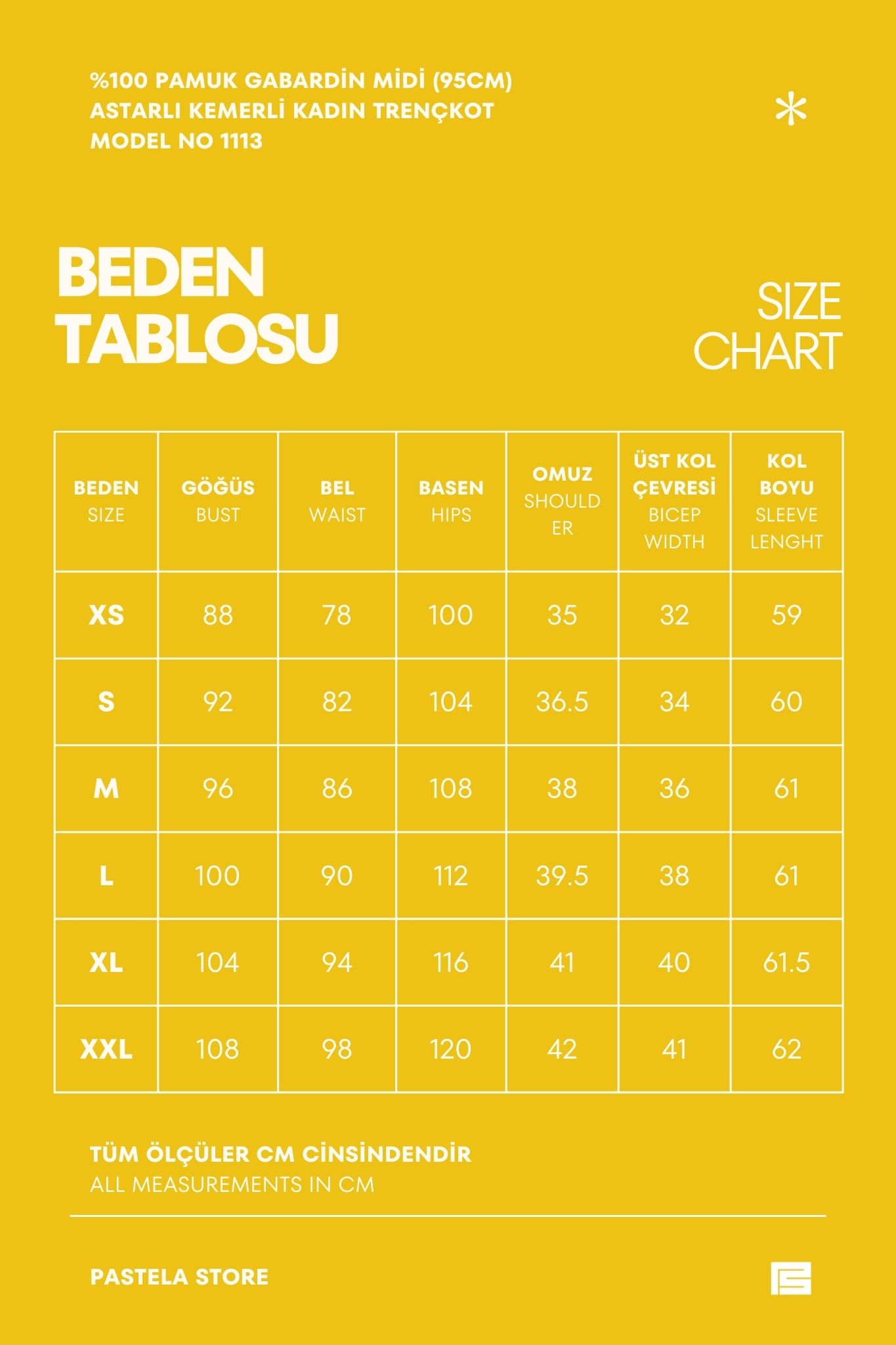 Pastelastore %100 Pamuk Gabardin Midi (95cm) Astarlı Kemerli Kadın Trençkot 1113