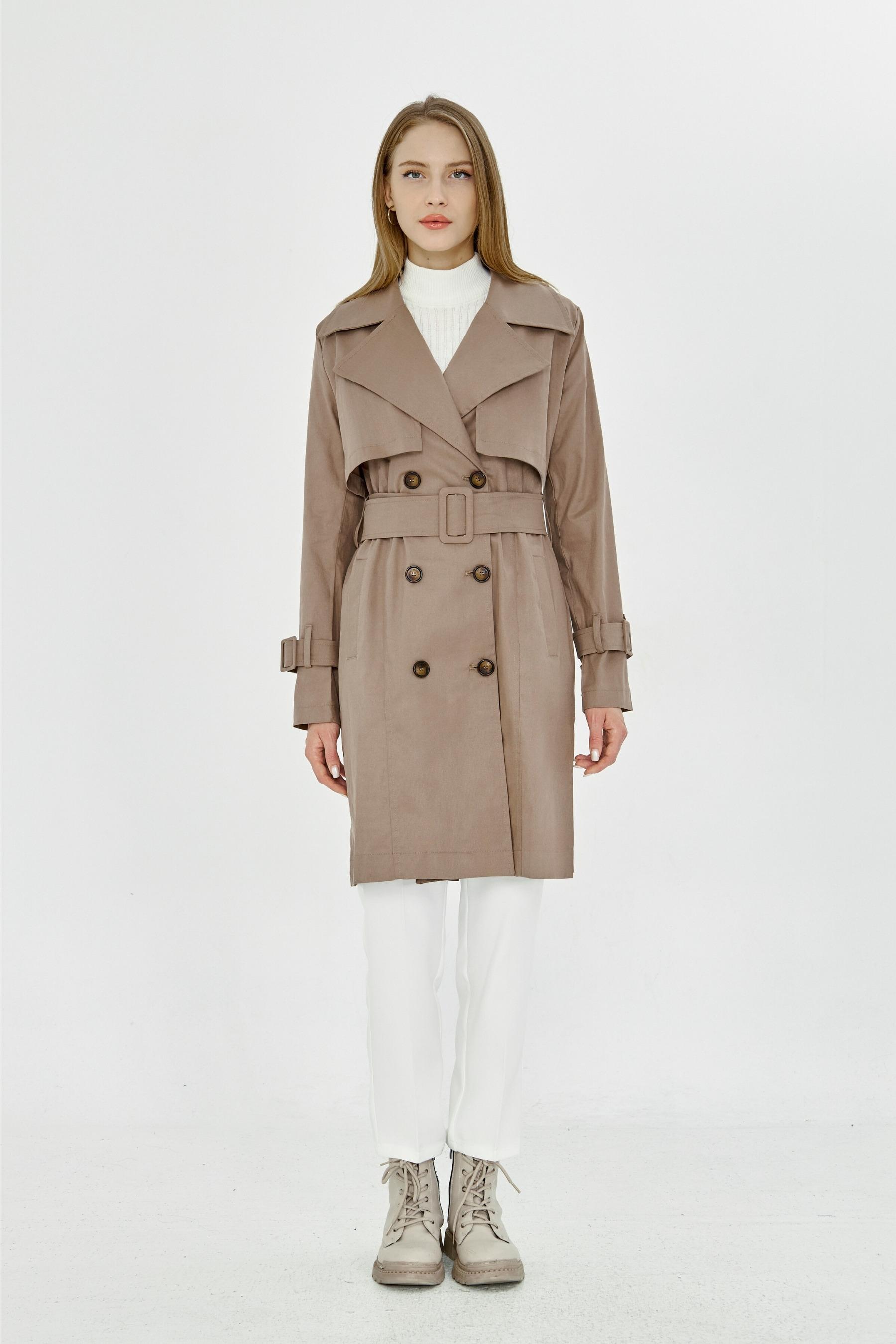 Pastelastore Esnek Pamuk Gabardin Midi (95cm) Astarsız Kadın Trençkot 1118
