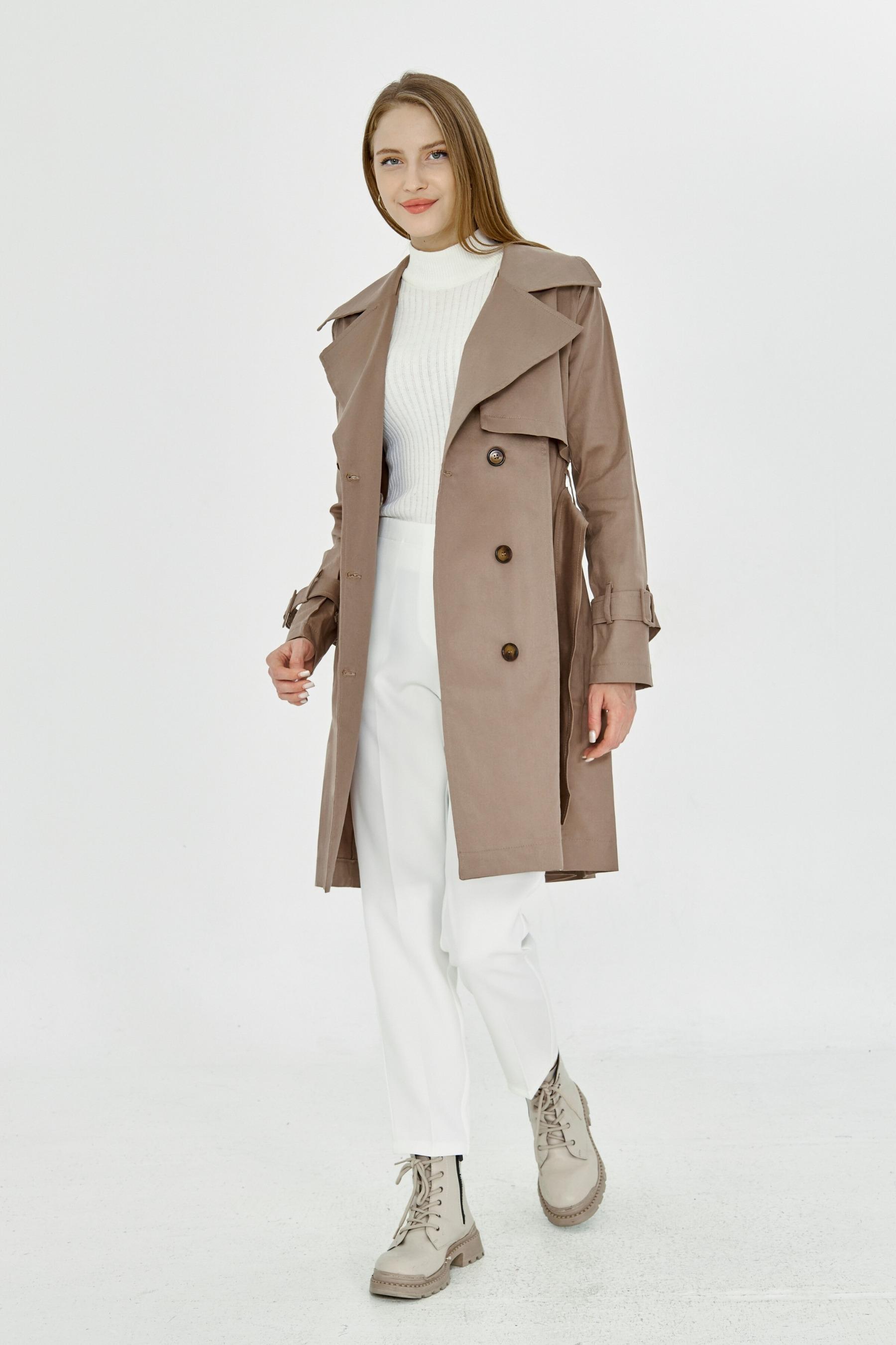 Pastelastore Esnek Pamuk Gabardin Midi (95cm) Astarsız Kadın Trençkot 1118