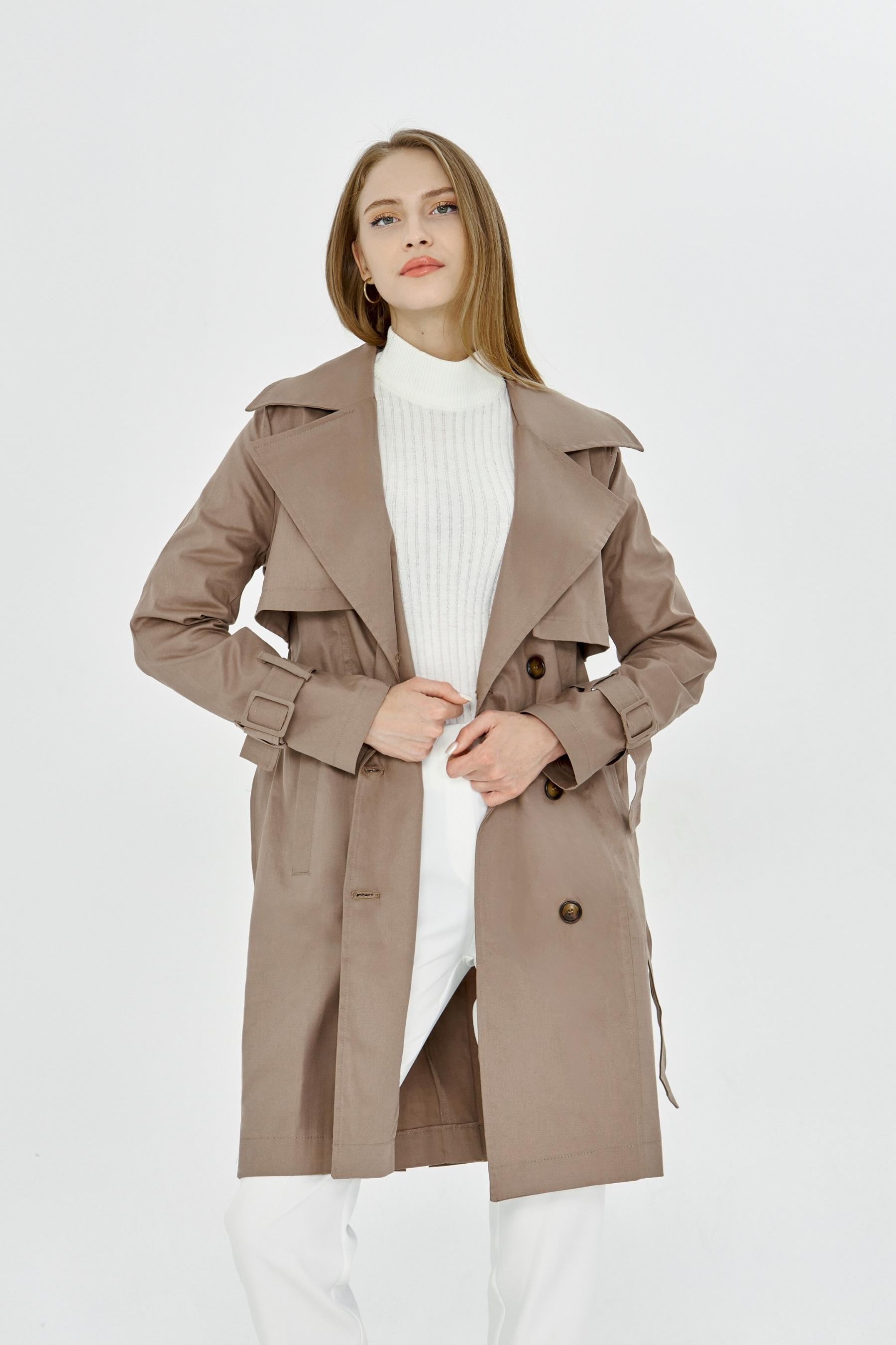 Pastelastore Esnek Pamuk Gabardin Midi (95cm) Astarsız Kadın Trençkot 1118