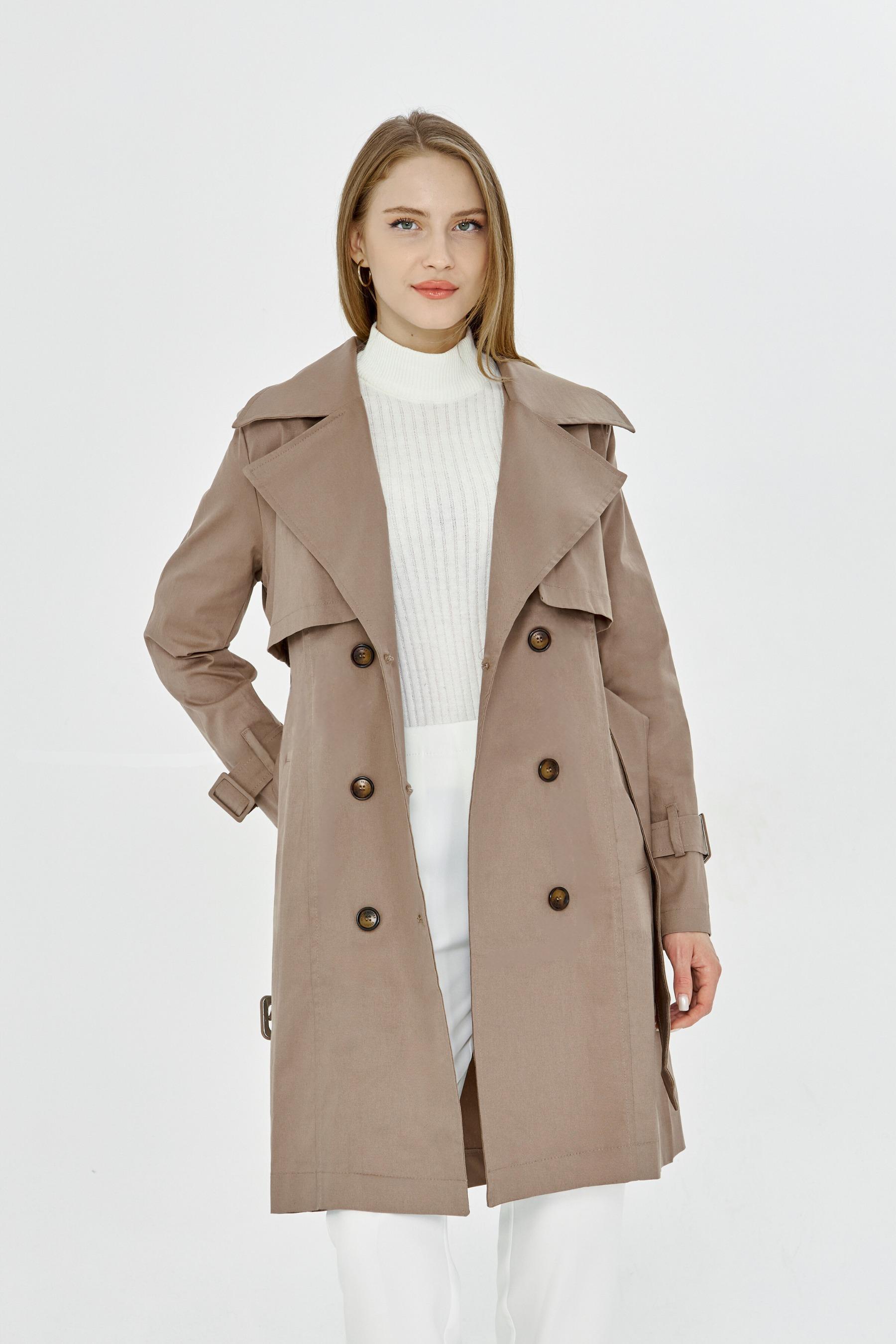 Pastelastore Esnek Pamuk Gabardin Midi (95cm) Astarsız Kadın Trençkot 1118