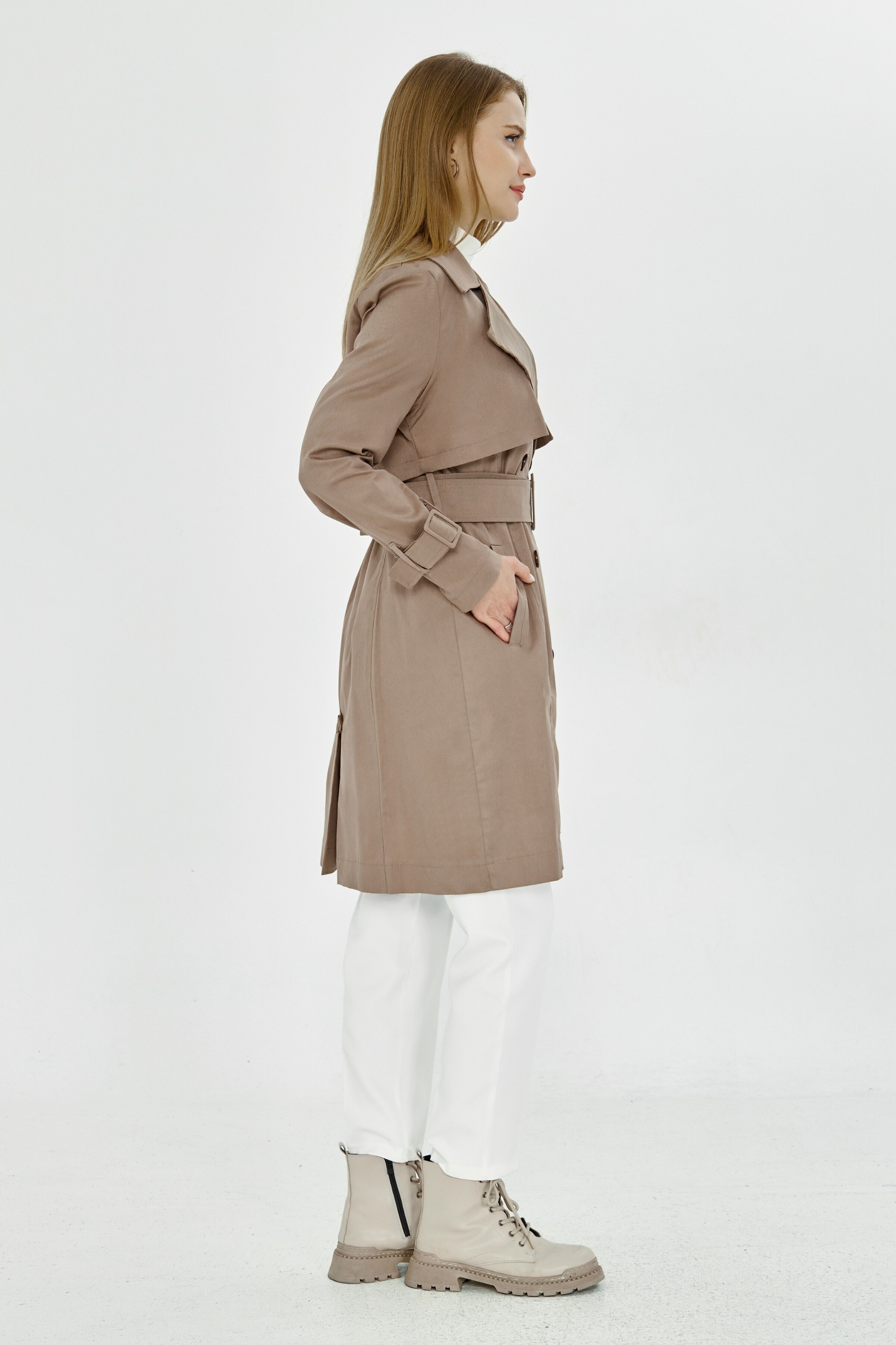 Pastelastore Esnek Pamuk Gabardin Midi (95cm) Astarsız Kadın Trençkot 1118