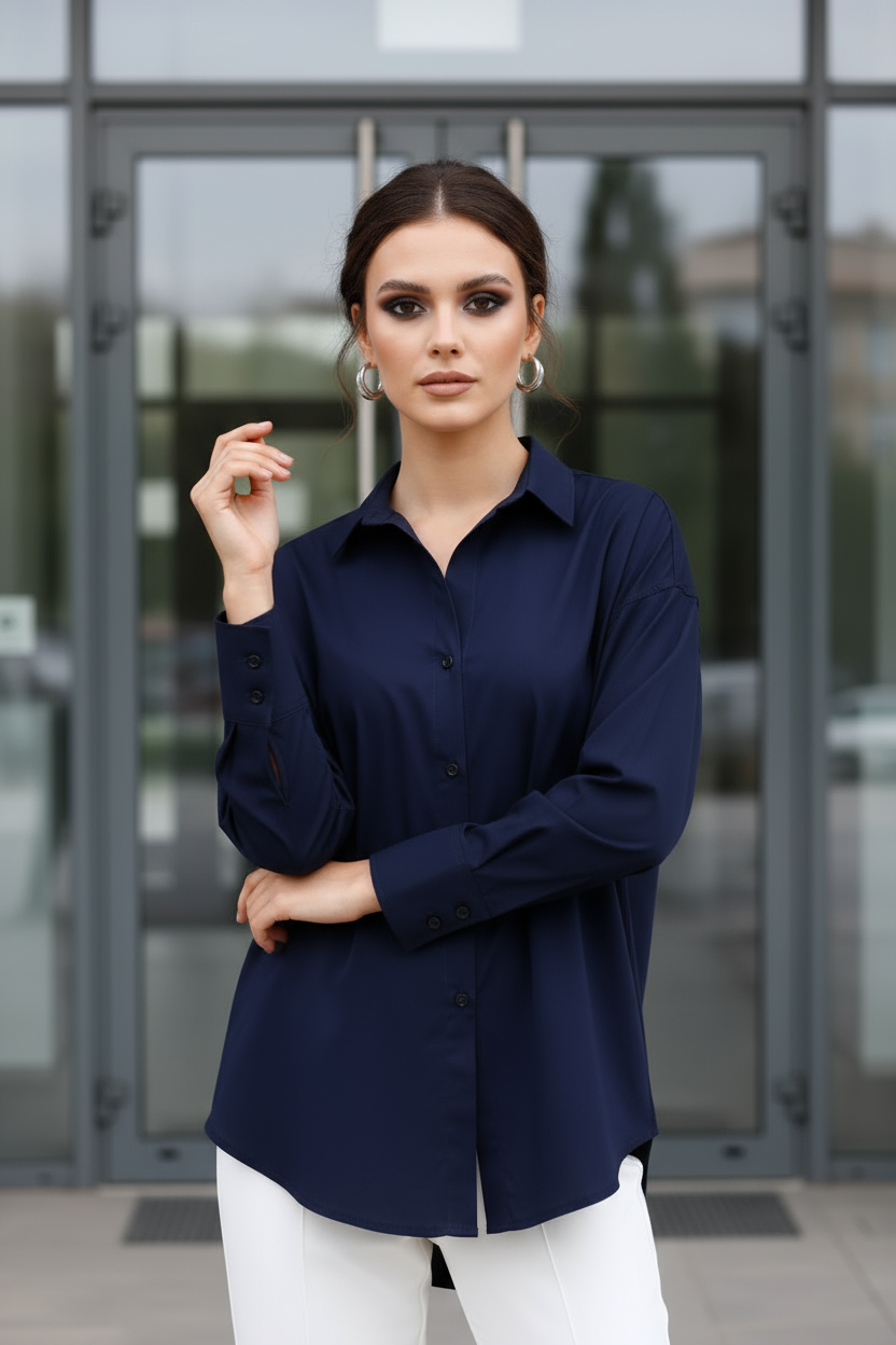 %96 Pamuk Esnek Poplin Kadın Gömlek  1163