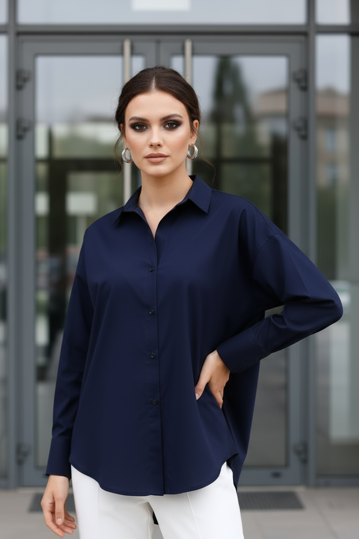 %96 Pamuk Esnek Poplin Kadın Gömlek  1163