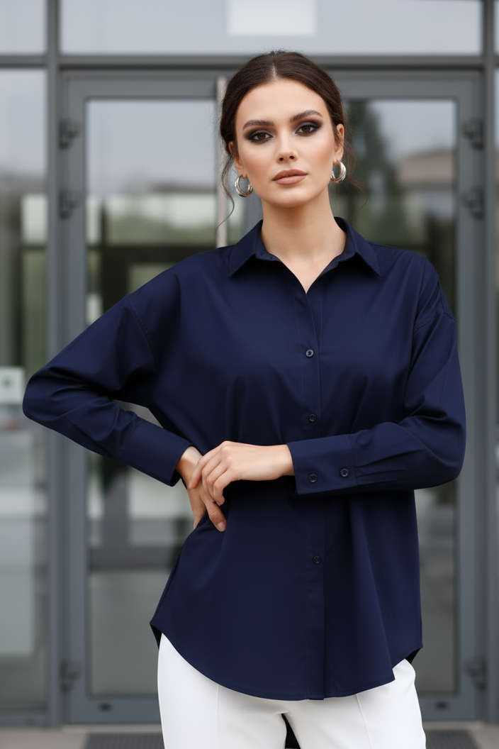 %96 Pamuk Esnek Poplin Kadın Gömlek  1163