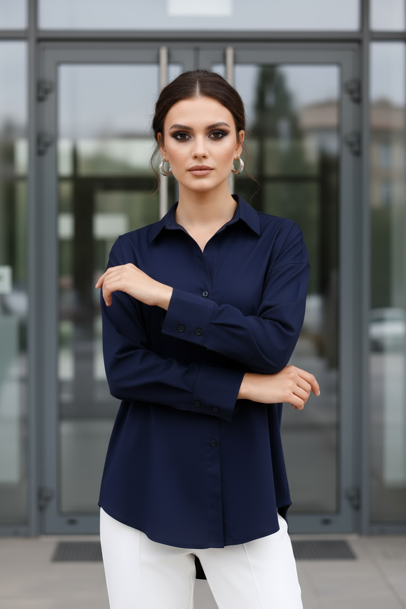 %96 Pamuk Esnek Poplin Kadın Gömlek  1163