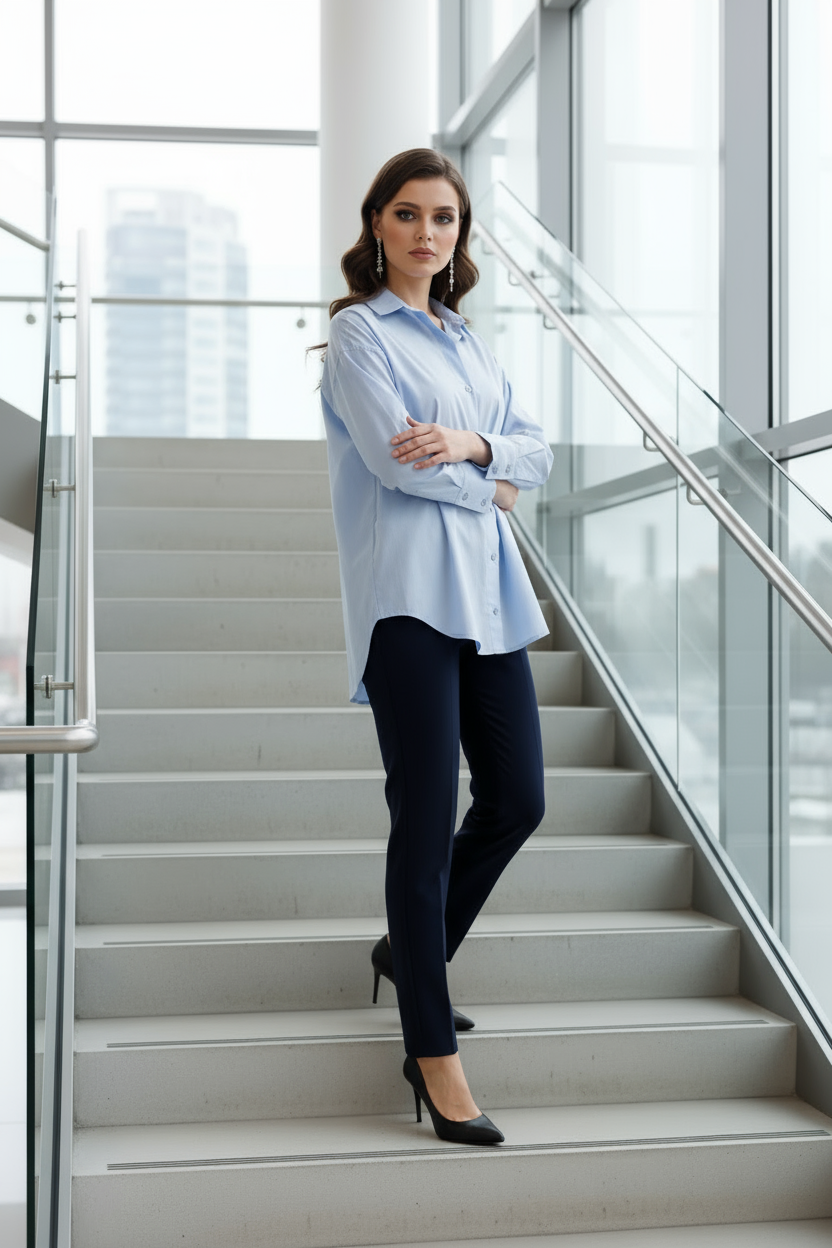 %96 Pamuk Esnek Poplin Kadın Gömlek 1163