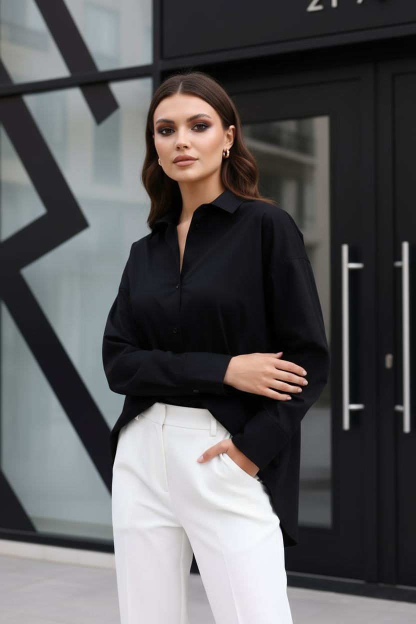 %96 Pamuk Esnek Poplin Kadın Gömlek 1163