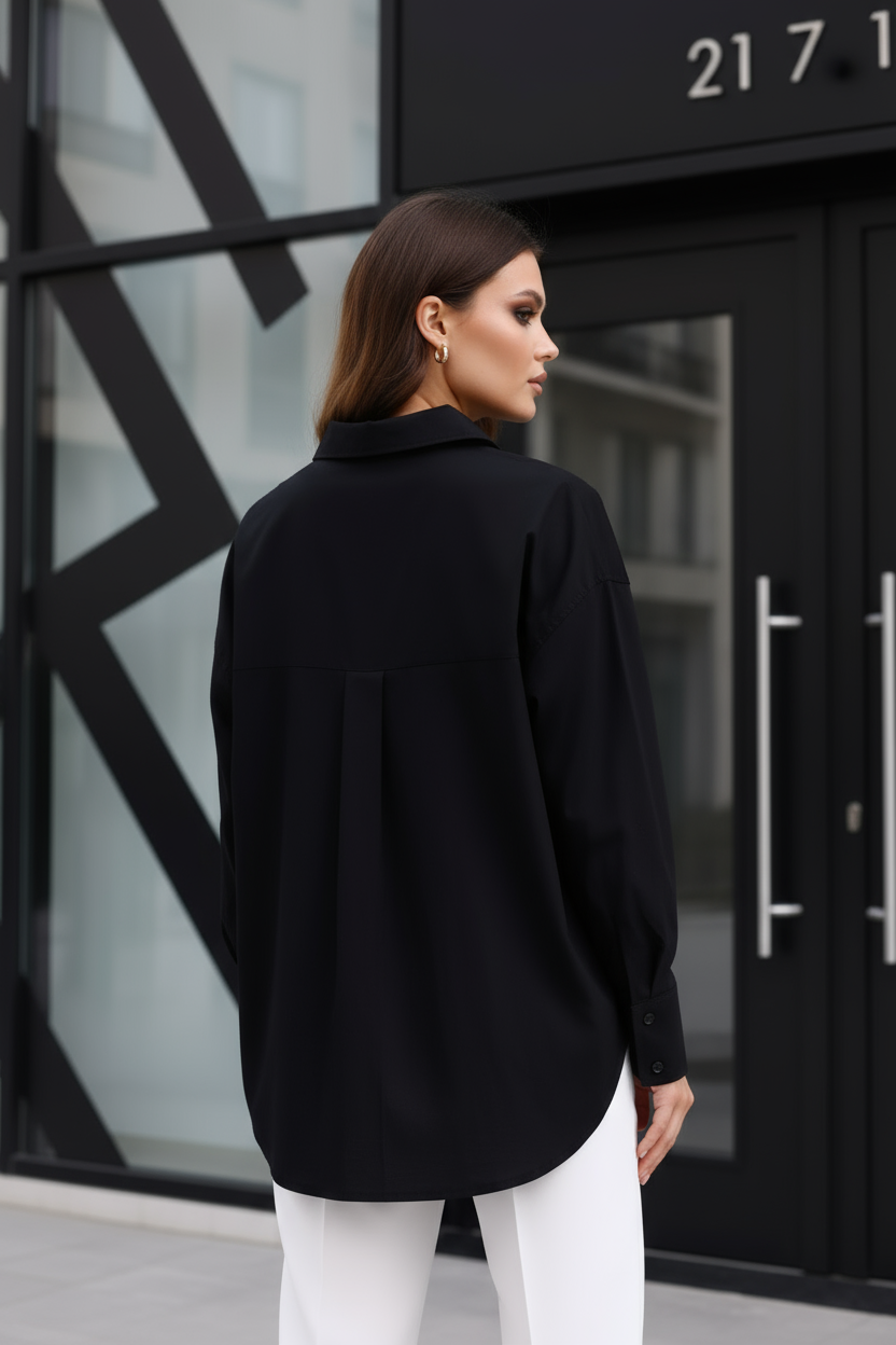 %96 Pamuk Esnek Poplin Kadın Gömlek 1163