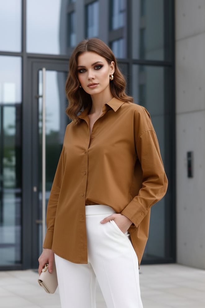 %96 Pamuk Esnek Poplin Kadın Gömlek 1163