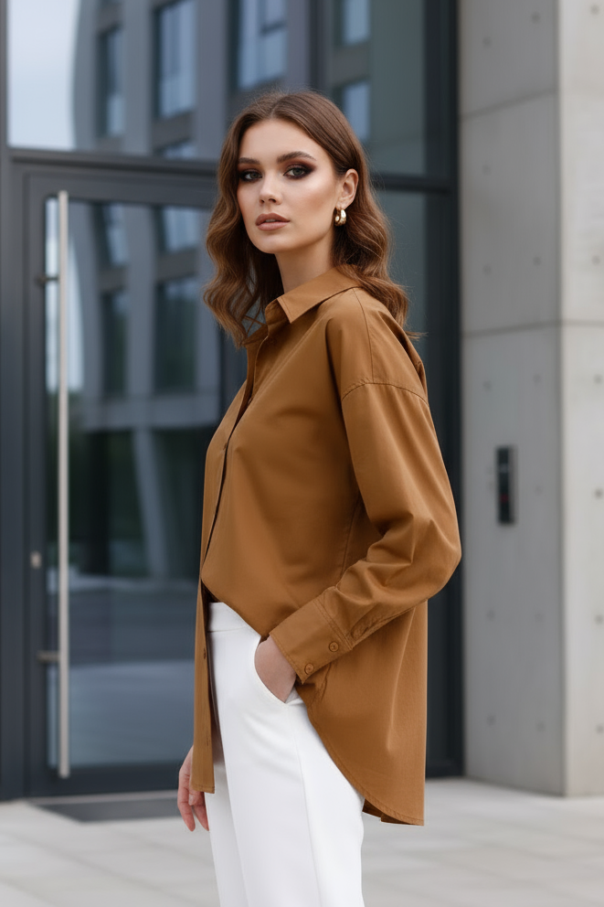 %96 Pamuk Esnek Poplin Kadın Gömlek 1163