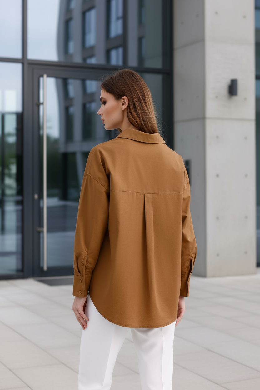 %96 Pamuk Esnek Poplin Kadın Gömlek 1163