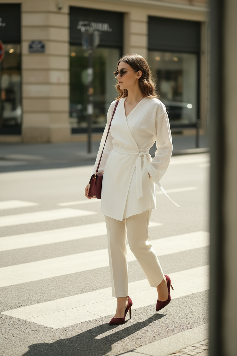 %100 Pamuk Keten Cepli Kemerli Yazlık Kadın Kimono 1166 - Nefes Alan Doğal Kumaş