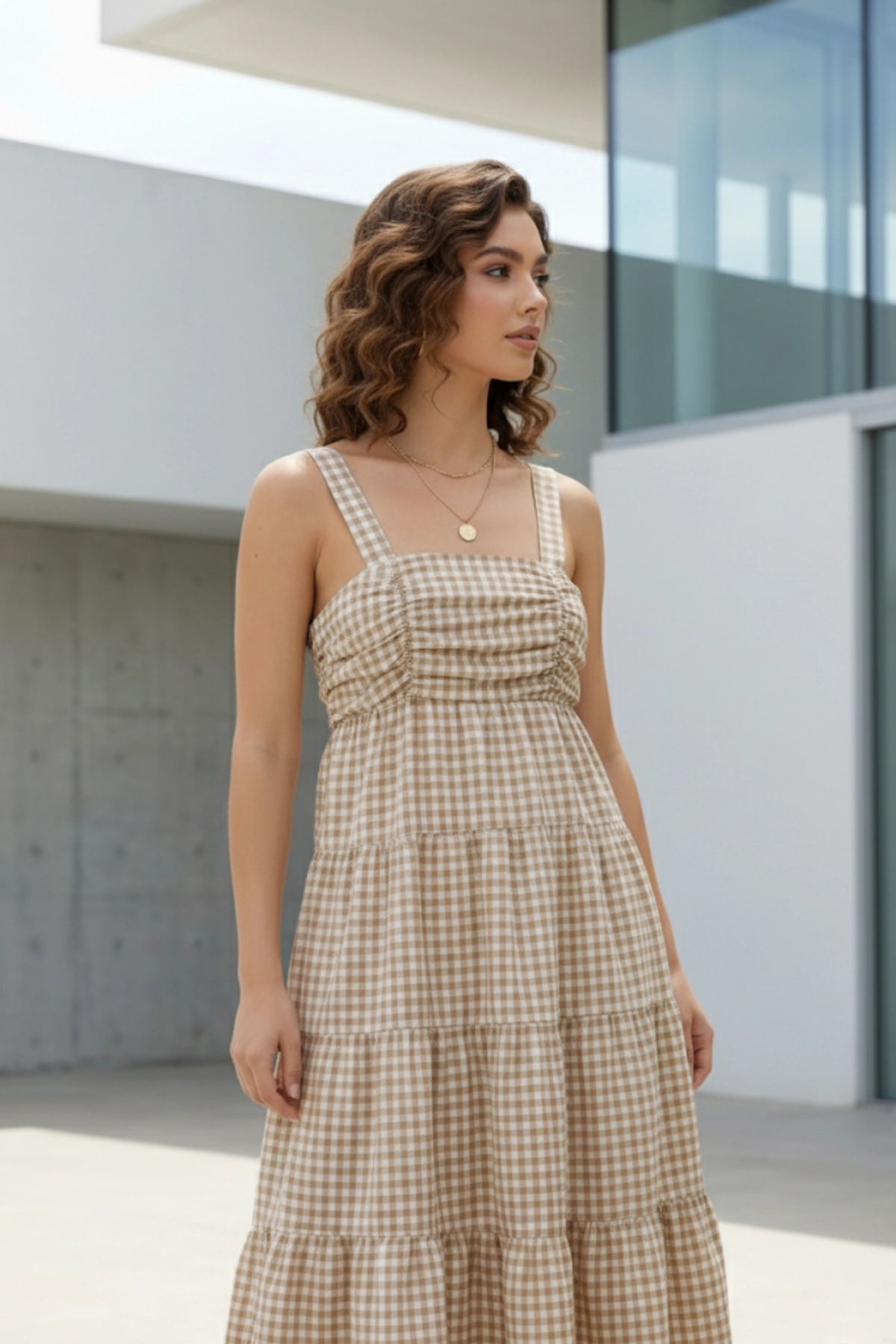 Askılı Pötikare Desenli Yazlık Midi Boy Kadın Elbise 1300