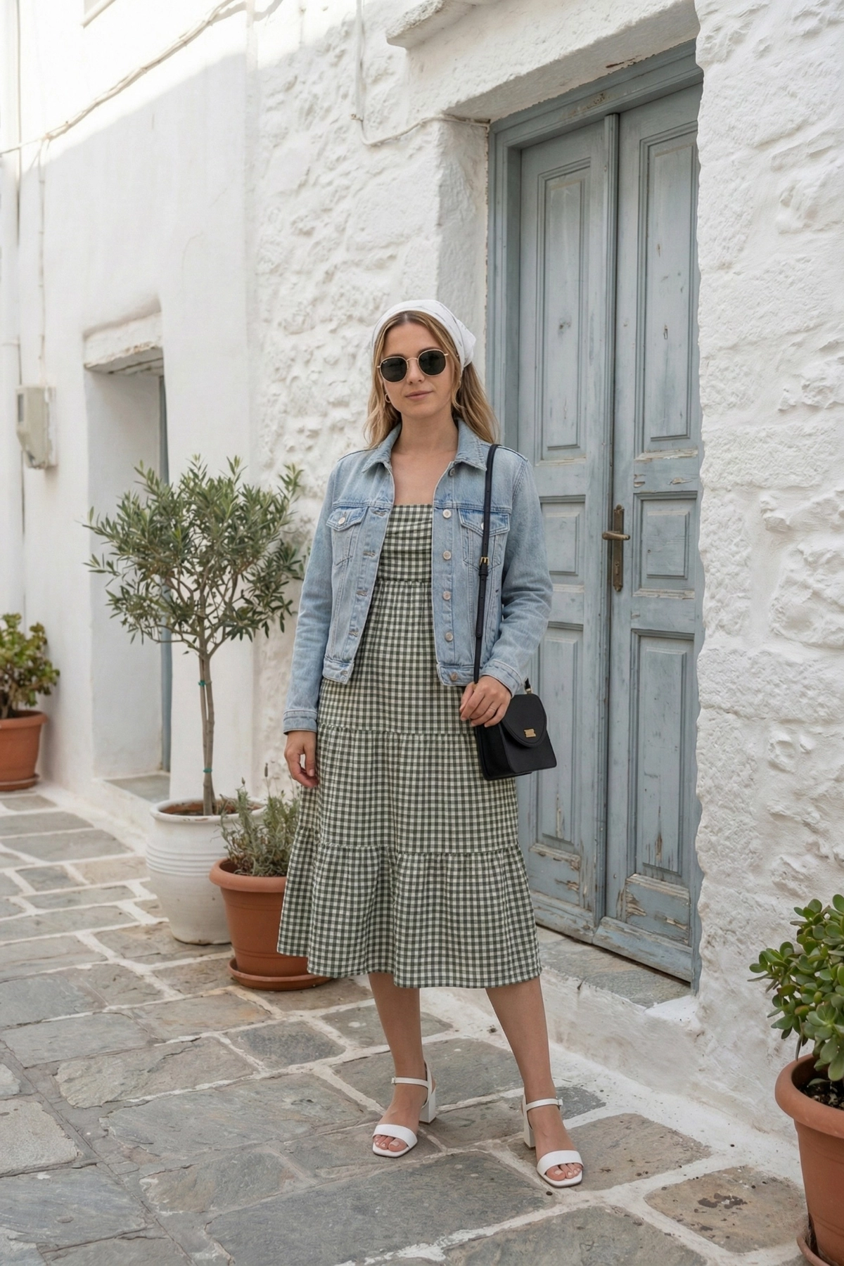 Askılı Pötikare Desenli Yazlık Midi Boy Kadın Elbise 1300