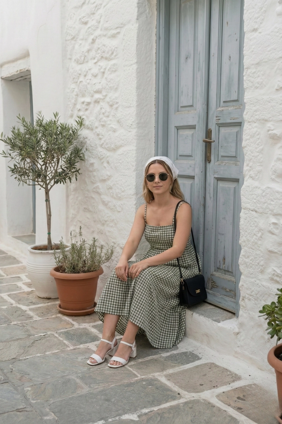 Askılı Pötikare Desenli Yazlık Midi Boy Kadın Elbise 1300