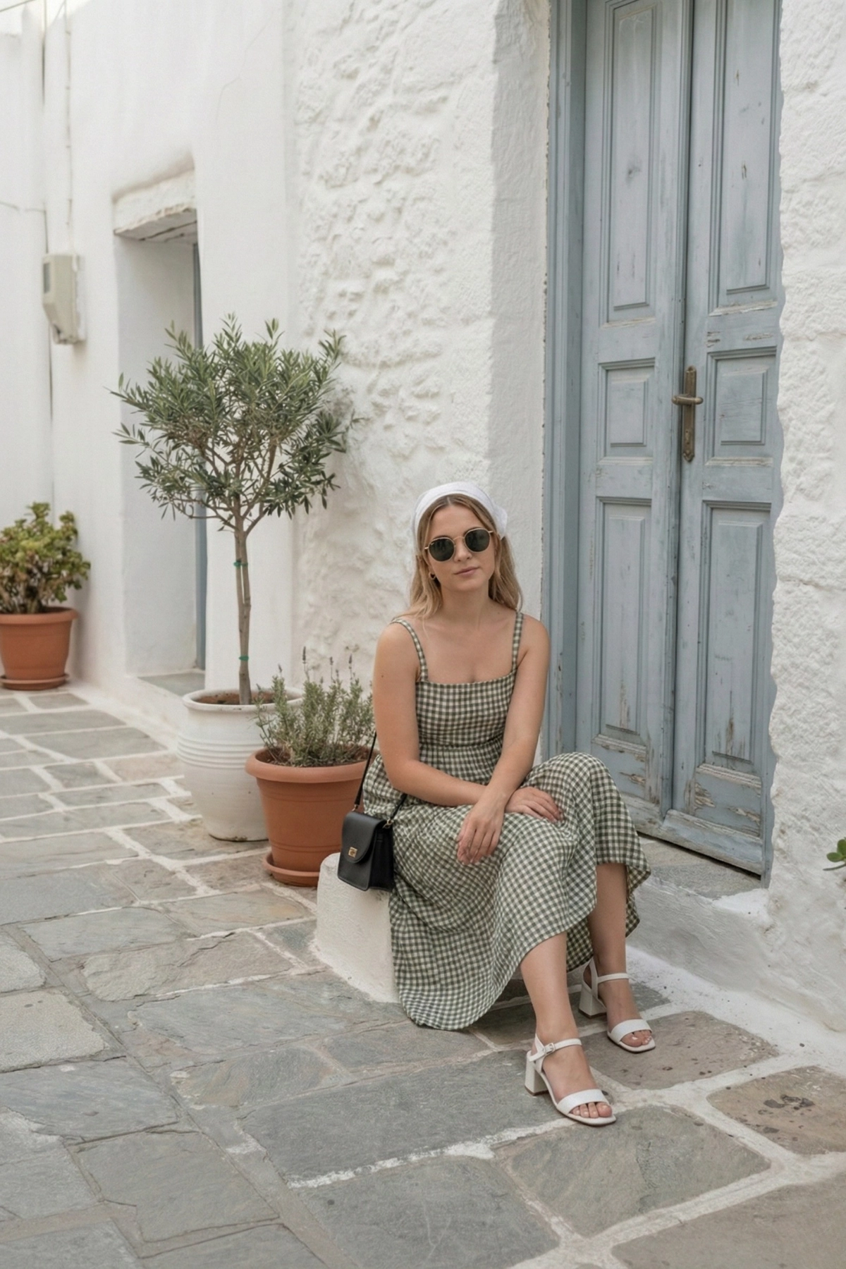 Askılı Pötikare Desenli Yazlık Midi Boy Kadın Elbise 1300