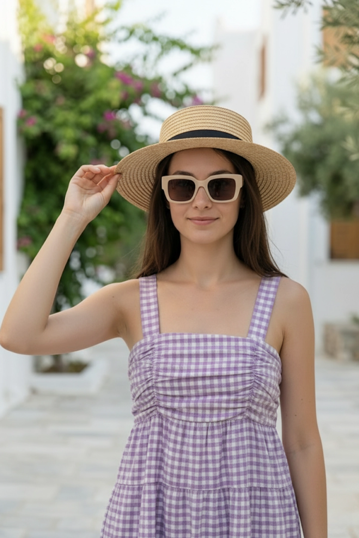 Askılı Pötikare Desenli Yazlık Midi Boy Kadın Elbise 1300