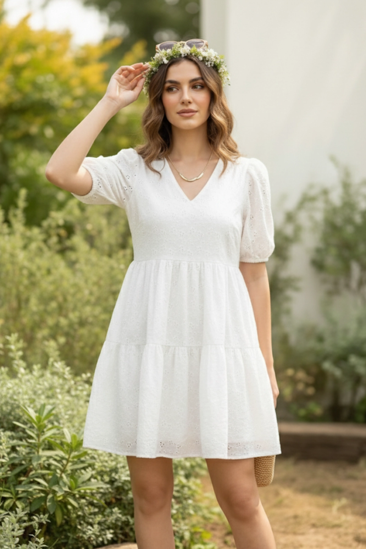 Yazlık Astarlı Pamuklu Brode Kadın Elbise 1301