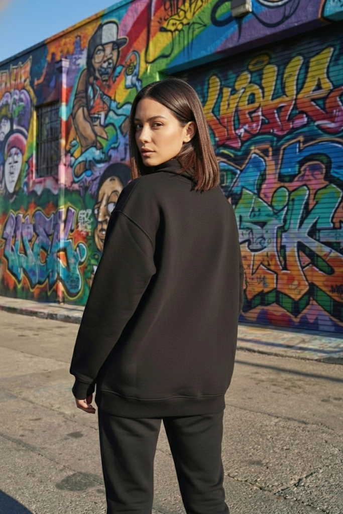 Pastelastore Pamuklu Kapüşonlu 3 İplik Şardonlu Kalın Oversize Sweatshirt