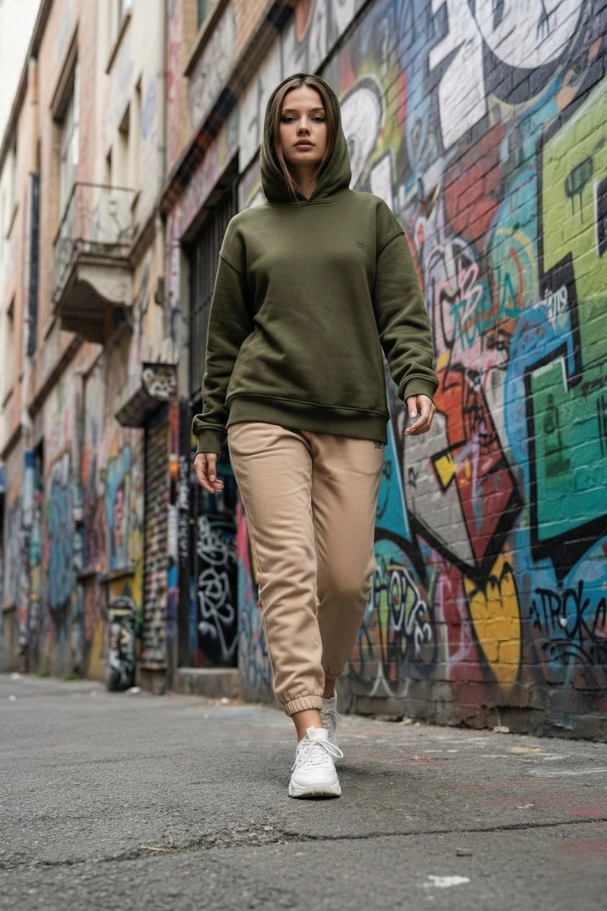 Pastelastore Pamuklu Kapüşonlu 3 İplik Şardonlu Kalın Oversize Sweatshirt