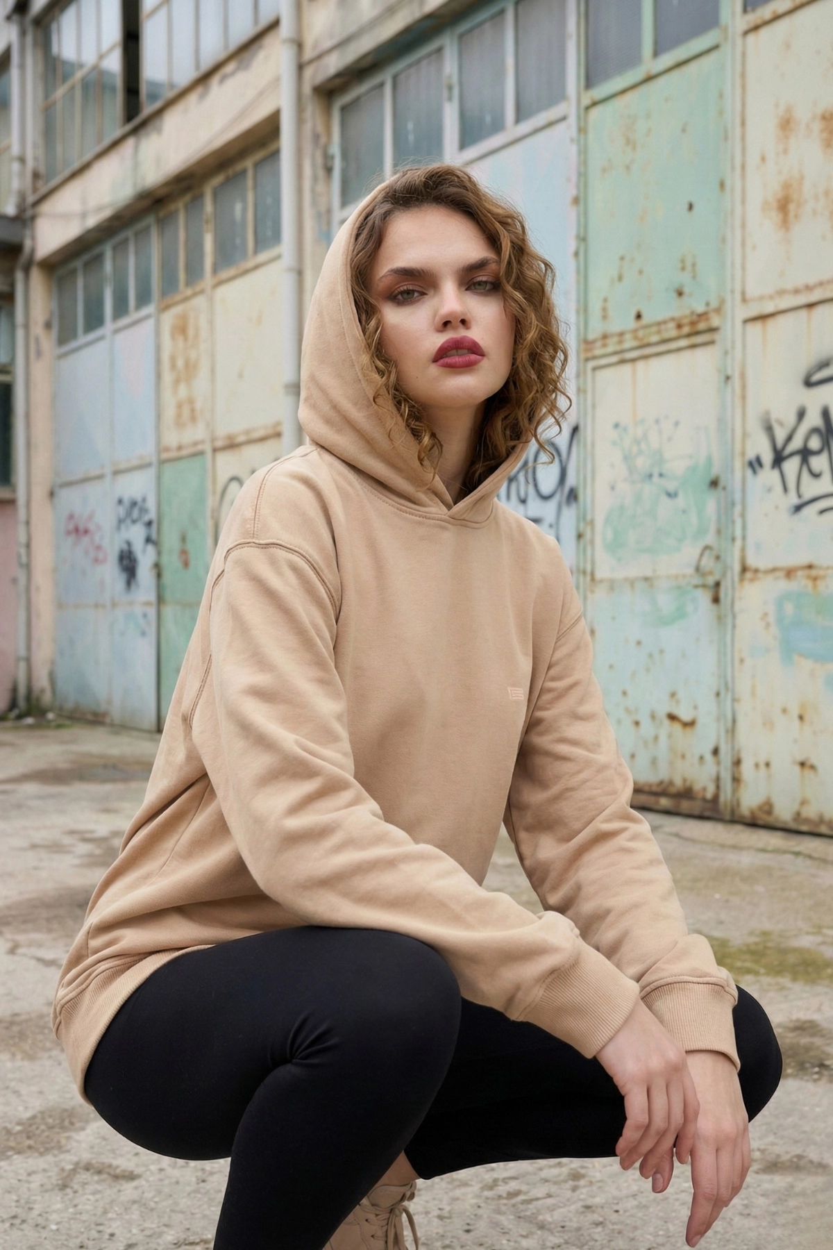 Pastelastore Pamuklu Kapüşonlu 2 İplik Baharlık Oversize Sweatshirt