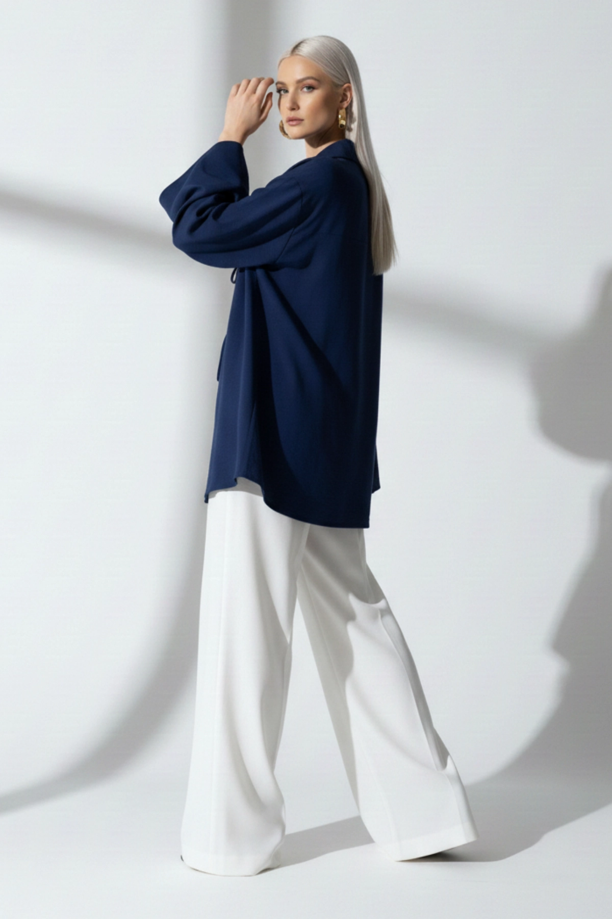 %100 Pamuk Keten Cepli Bağcıklı Kadın Kimono 1165 – Gömlek Yaka, Nefes Alan Kumaş