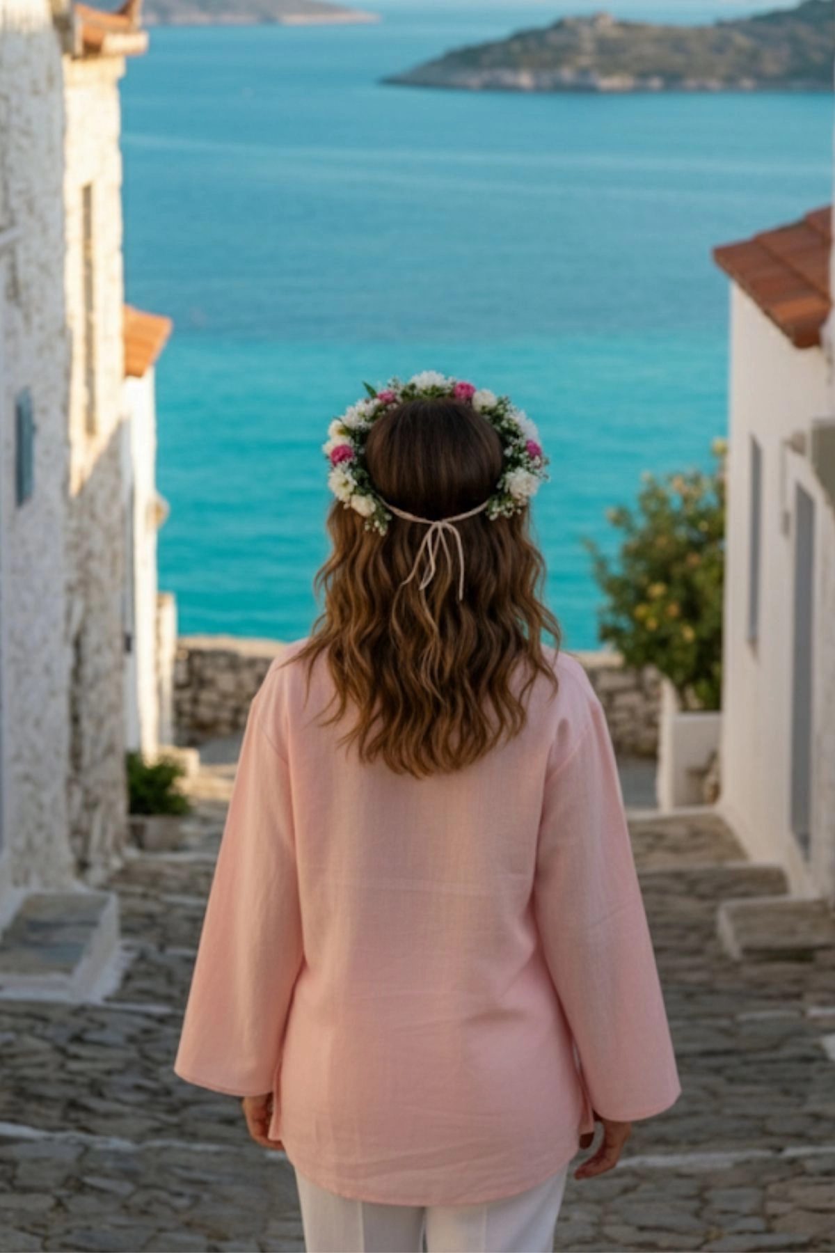 %100 Pamuk Keten Cepli Bağcıklı Kadın Kimono 1165 – Gömlek Yaka, Nefes Alan Kumaş