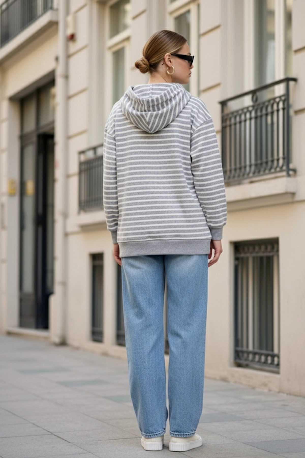 Pastelastore Çizgili Triko Oversize Sweatshirt
