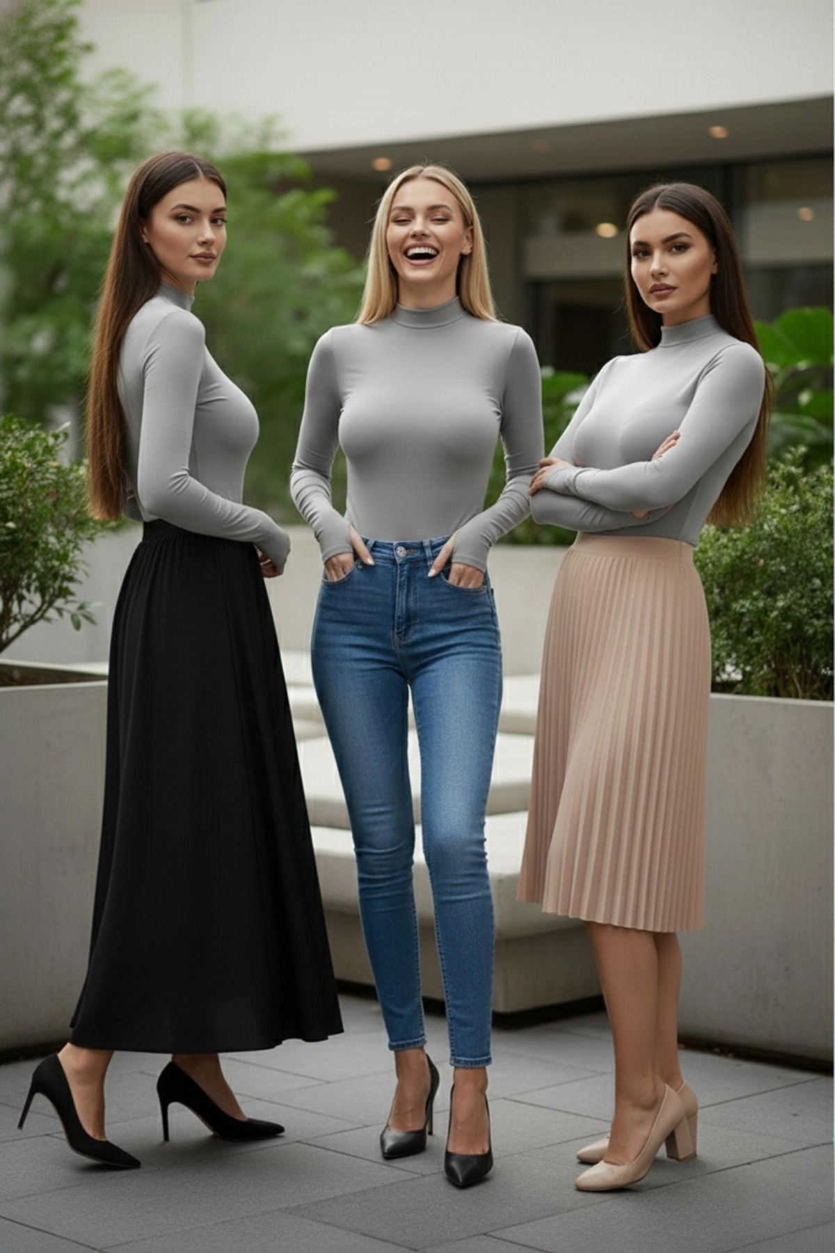 3’lü Gri Parmak Geçmeli Kadın Body Seti