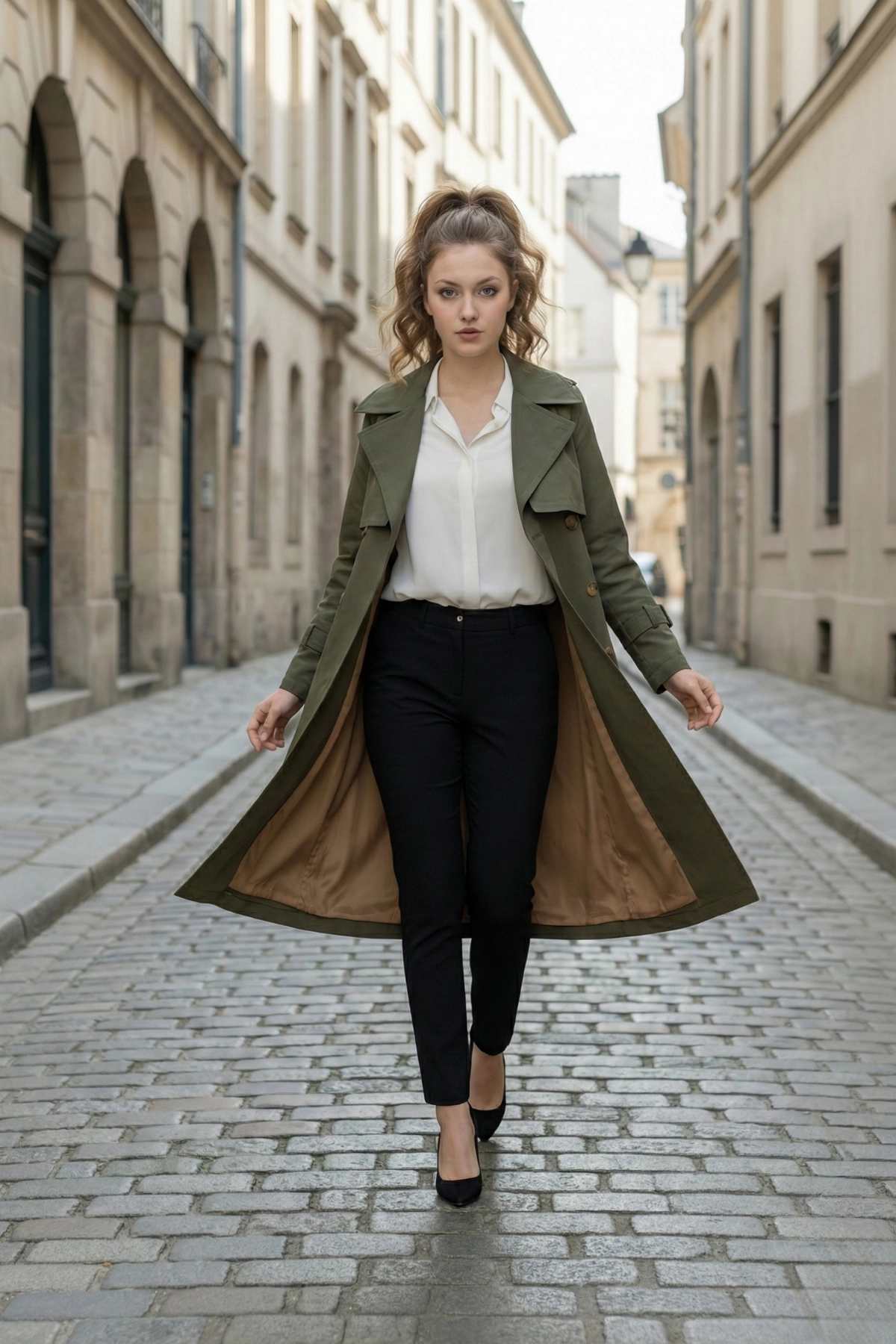  Pastelastore %100 Pamuk Gabardin Uzun (110cm) Astarlı Kemerli Kadın Trençkot 1111