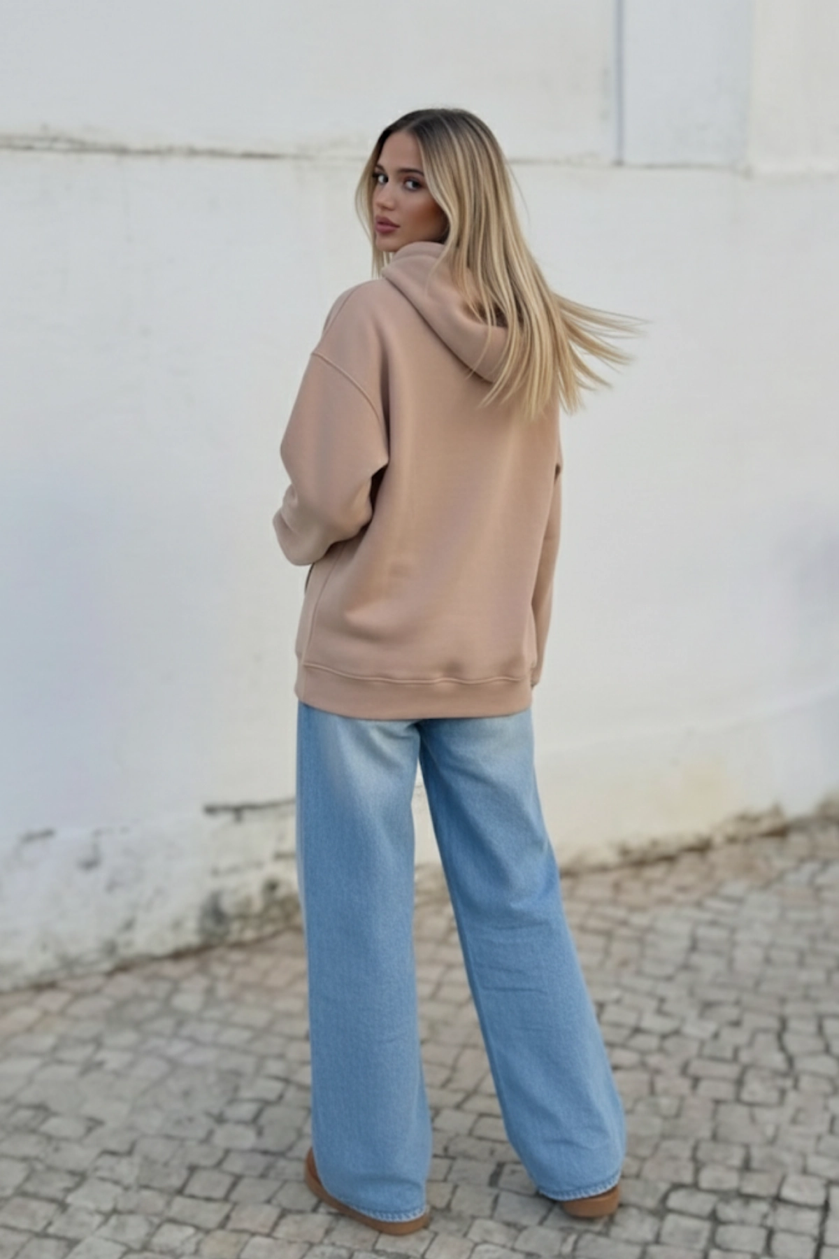 Pastelastore Pamuklu Kapüşonlu 3 İplik Şardonlu Kalın Oversize Sweatshirt