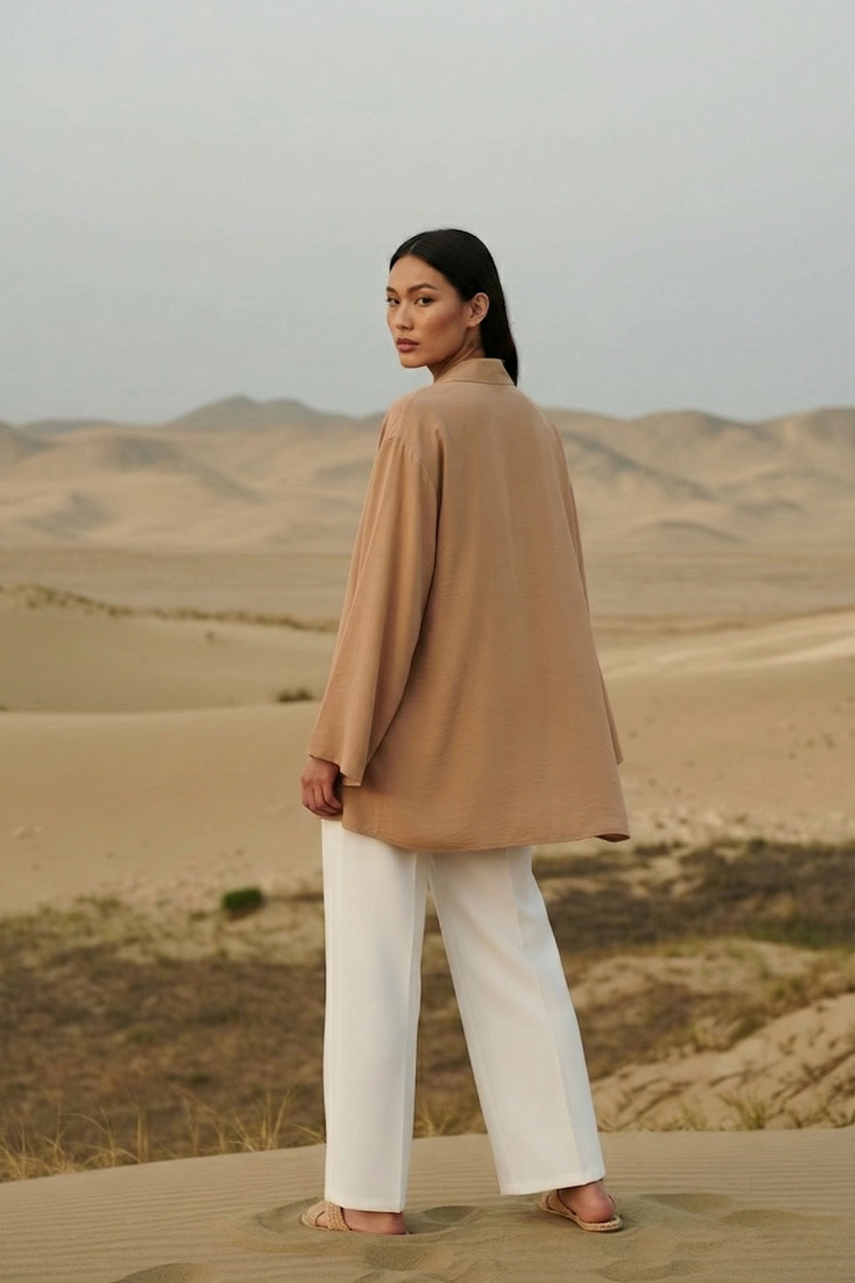 %100 Pamuk Keten Cepli Bağcıklı Kadın Kimono 1165 – Gömlek Yaka, Nefes Alan Kumaş