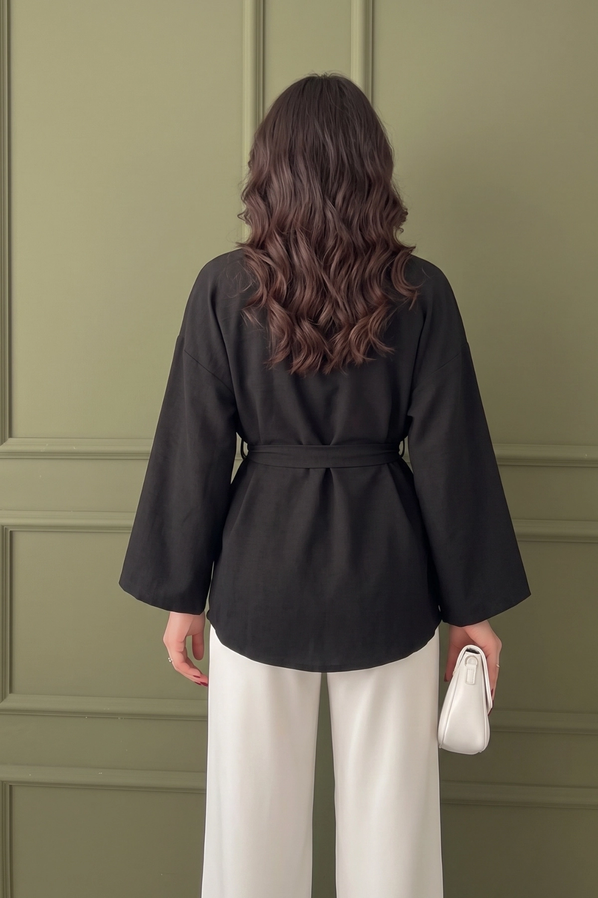 Koyu Siyah Kadın Kuşaklı Kimono 1177