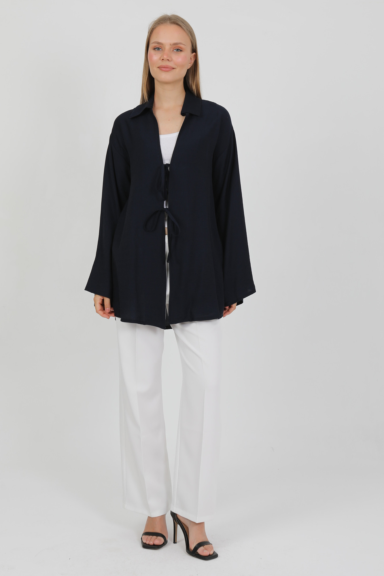 Doğal Viskon Kumaş Cepli Bağcıklı Kadın Kimono 1167 – Hafif, Dökümlü, Akışkan, Yazlık Model