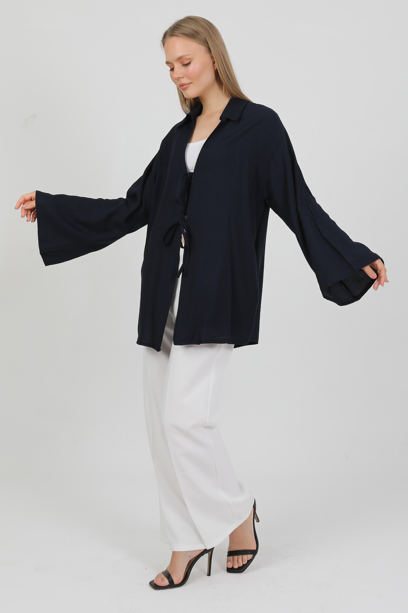 Doğal Viskon Kumaş Cepli Bağcıklı Kadın Kimono 1167 – Hafif, Dökümlü, Akışkan, Yazlık Model