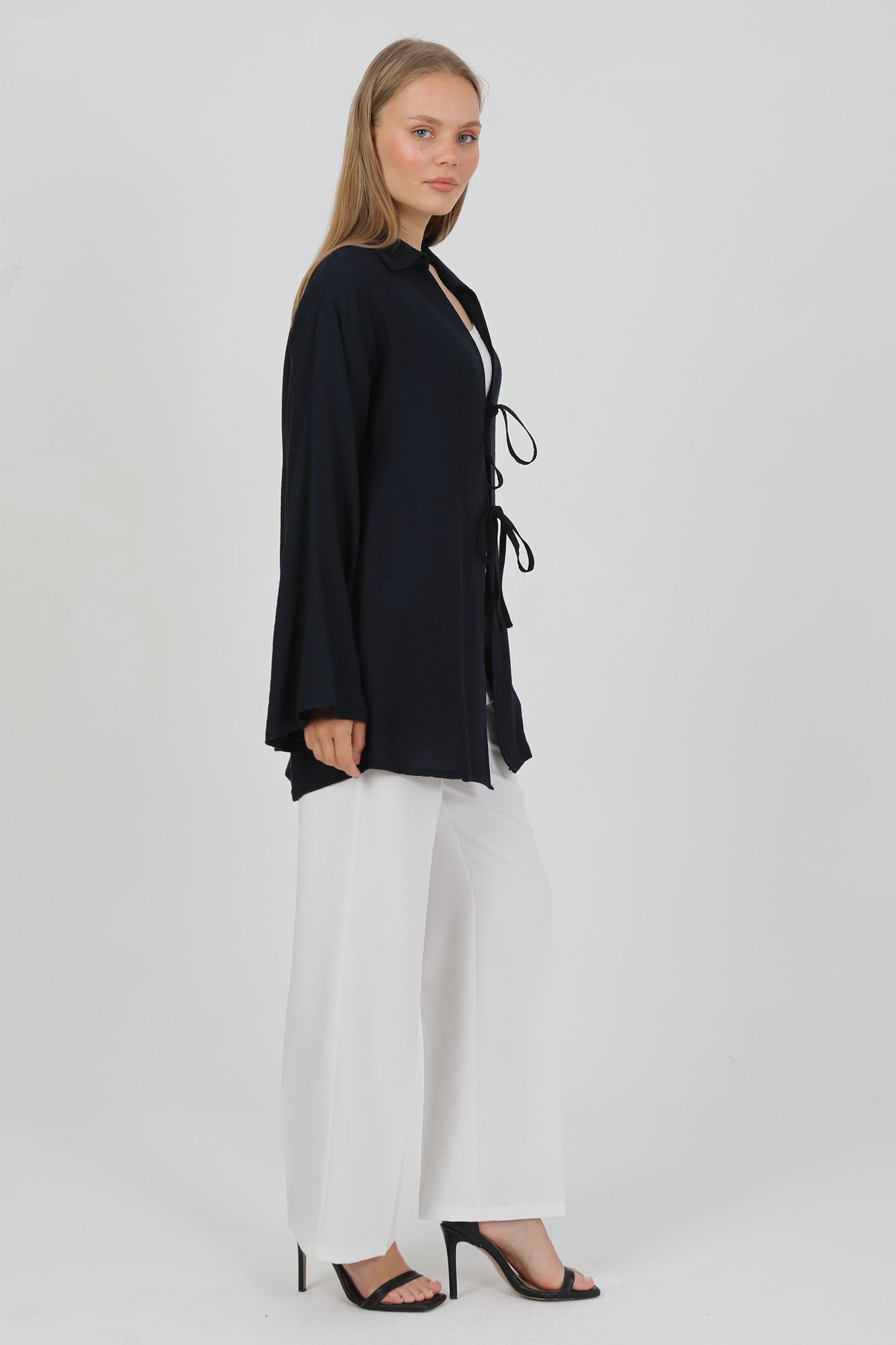 Doğal Viskon Kumaş Cepli Bağcıklı Kadın Kimono 1167 – Hafif, Dökümlü, Akışkan, Yazlık Model