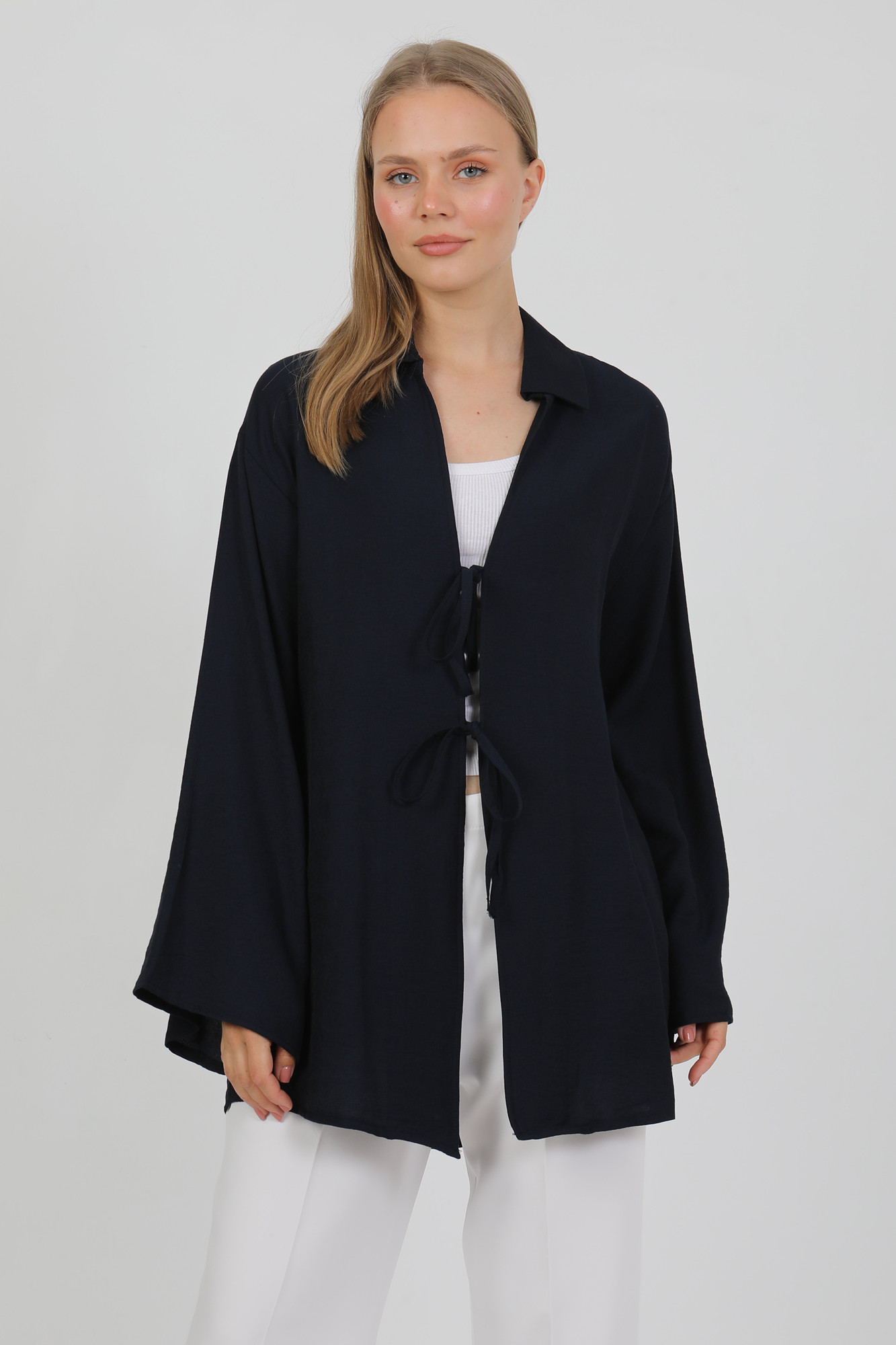 Doğal Viskon Kumaş Cepli Bağcıklı Kadın Kimono 1167 – Hafif, Dökümlü, Akışkan, Yazlık Model