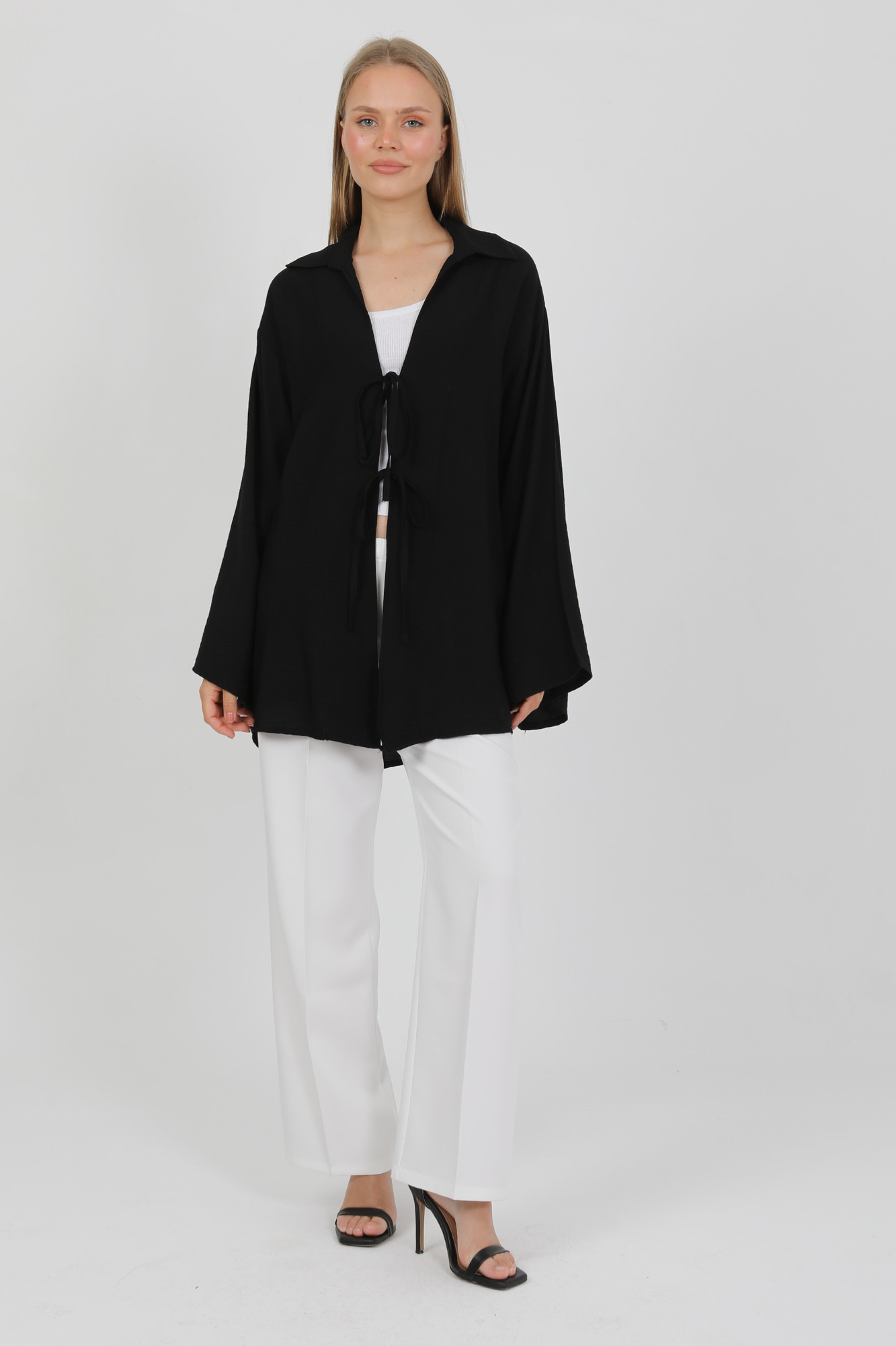 Doğal Viskon Kumaş Cepli Bağcıklı Kadın Kimono 1167 – Hafif, Dökümlü, Akışkan, Yazlık Model