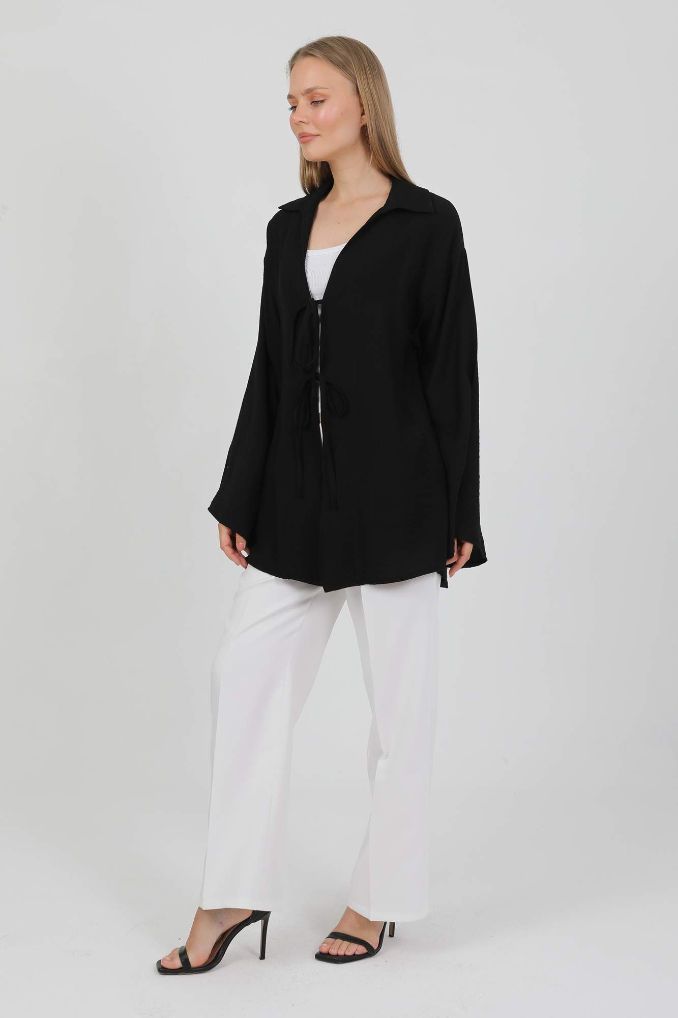 Doğal Viskon Kumaş Cepli Bağcıklı Kadın Kimono 1167 – Hafif, Dökümlü, Akışkan, Yazlık Model