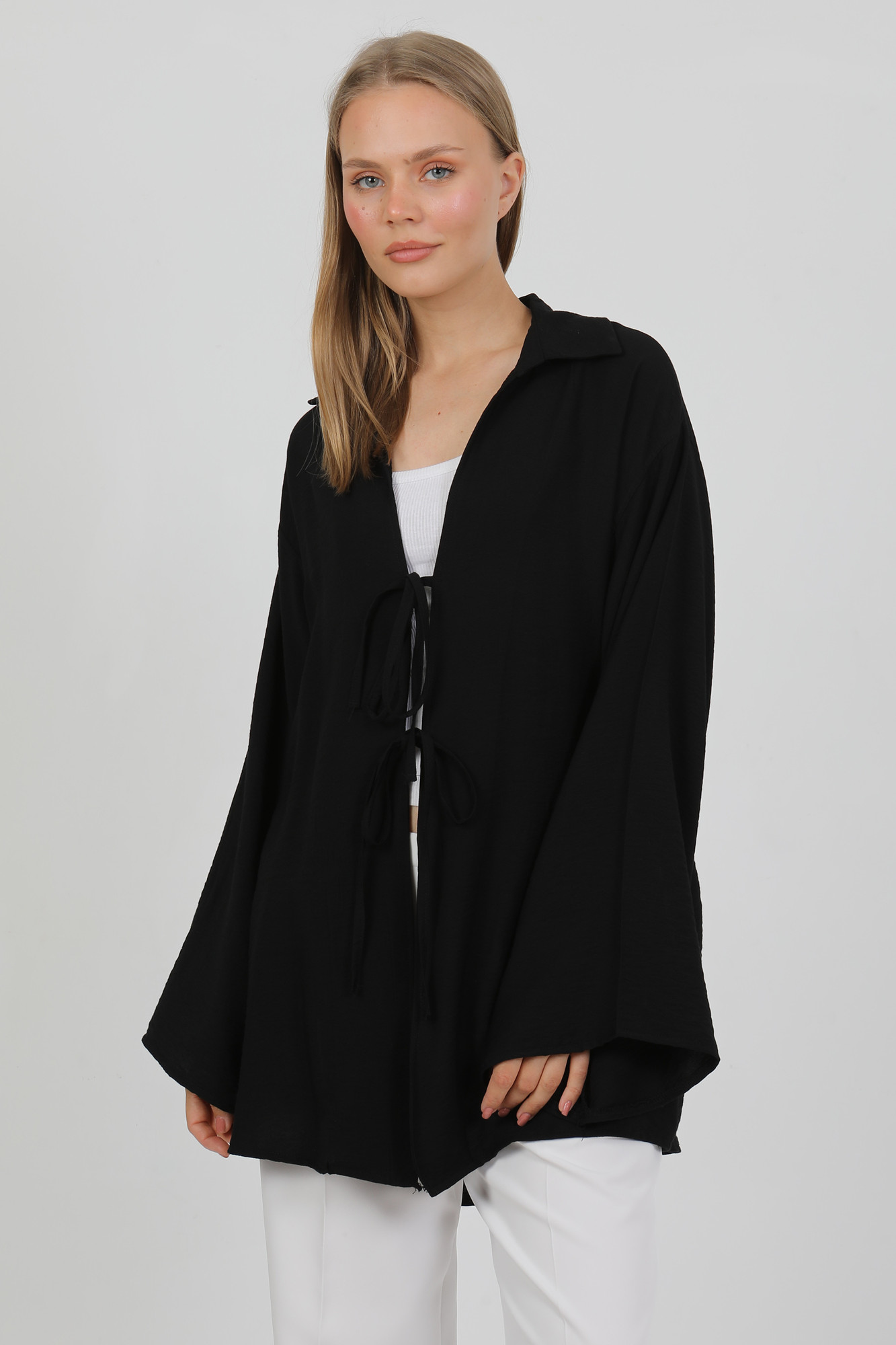 Doğal Viskon Kumaş Cepli Bağcıklı Kadın Kimono 1167 – Hafif, Dökümlü, Akışkan, Yazlık Model