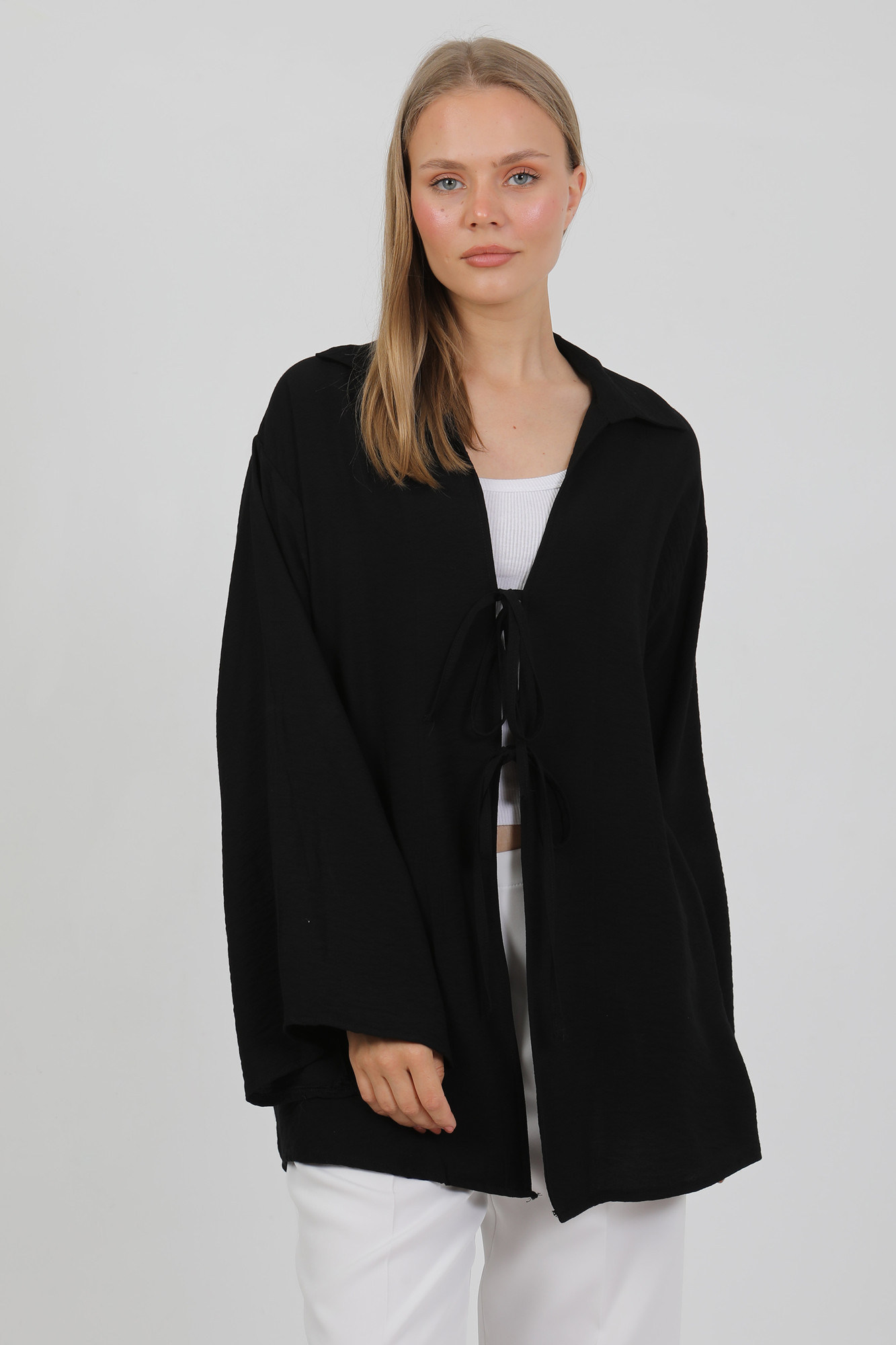 Doğal Viskon Kumaş Cepli Bağcıklı Kadın Kimono 1167 – Hafif, Dökümlü, Akışkan, Yazlık Model