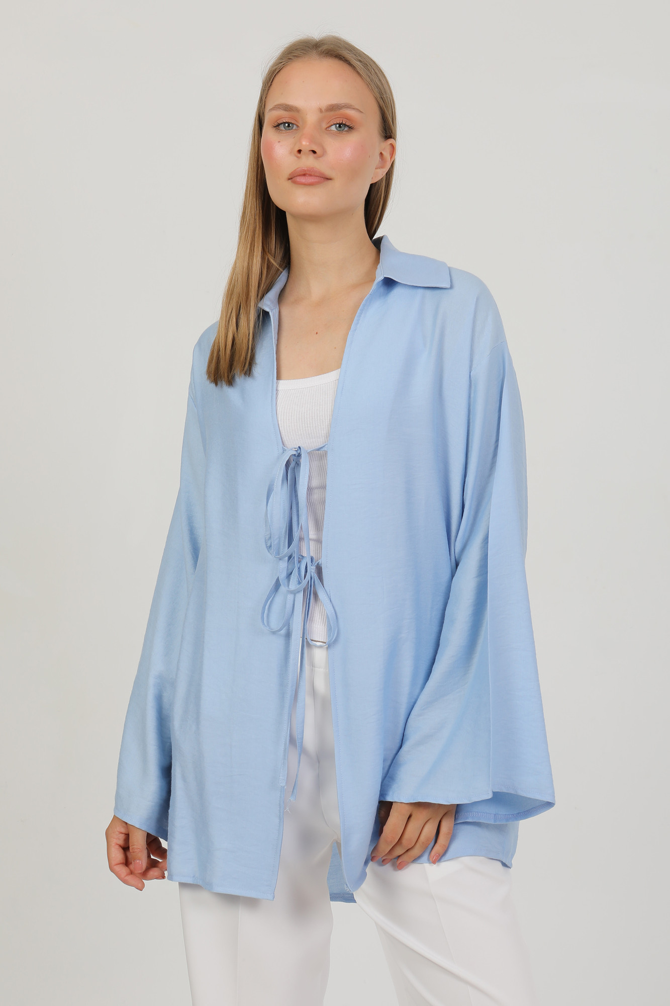 Doğal Viskon Kumaş Cepli Bağcıklı Kadın Kimono 1167 – Hafif, Dökümlü, Akışkan, Yazlık Model