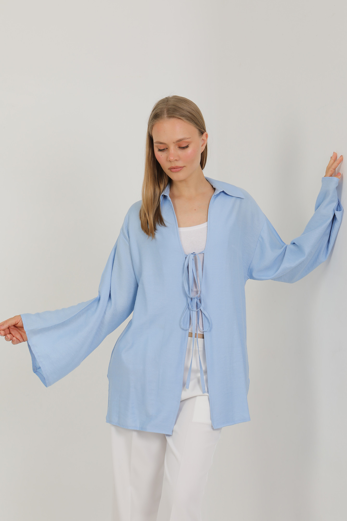 Doğal Viskon Kumaş Cepli Bağcıklı Kadın Kimono 1167 – Hafif, Dökümlü, Akışkan, Yazlık Model